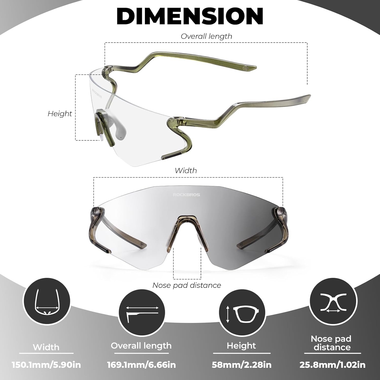 image:imageROCKBROS Photochromic Cycling Glasses for Men Women 24g Unique Temples amp Raised Frame UV400 Bike GlassesTransparent Green