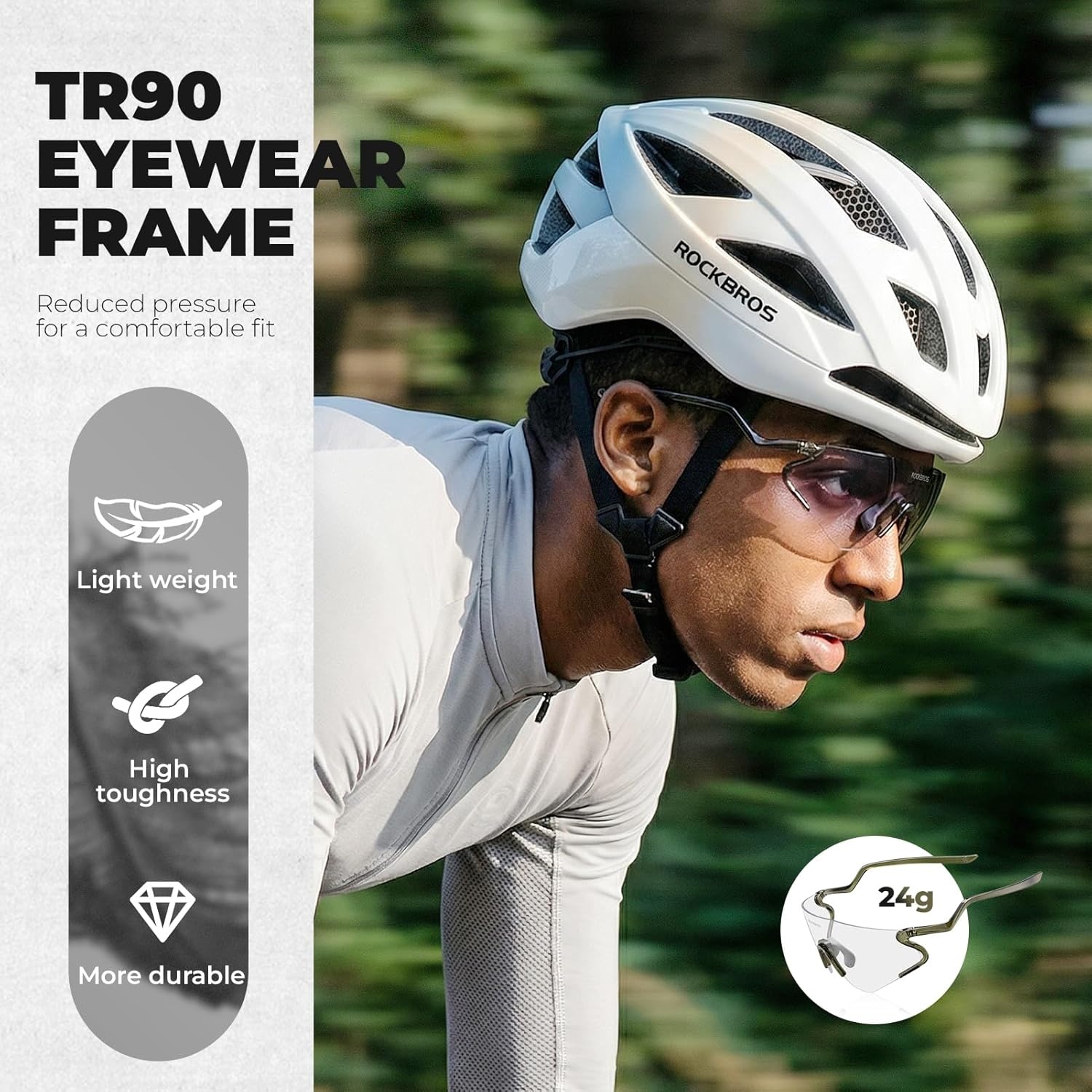 image:imageROCKBROS Photochromic Cycling Glasses for Men Women 24g Unique Temples amp Raised Frame UV400 Bike GlassesTransparent Green