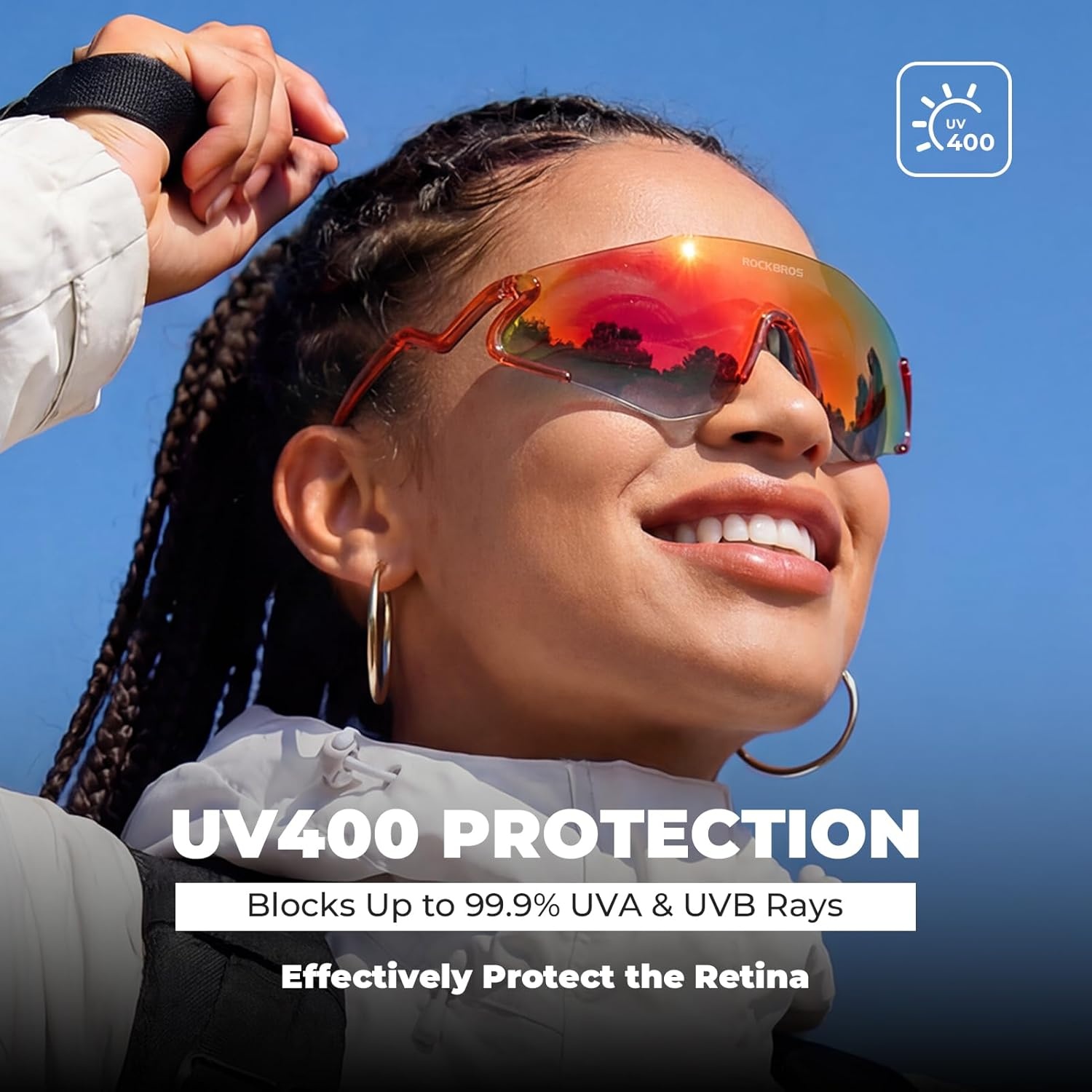 image:imageROCKBROS Photochromic Cycling Glasses for Men Women 24g Unique Temples amp Raised Frame UV400 Bike GlassesTransparent Red