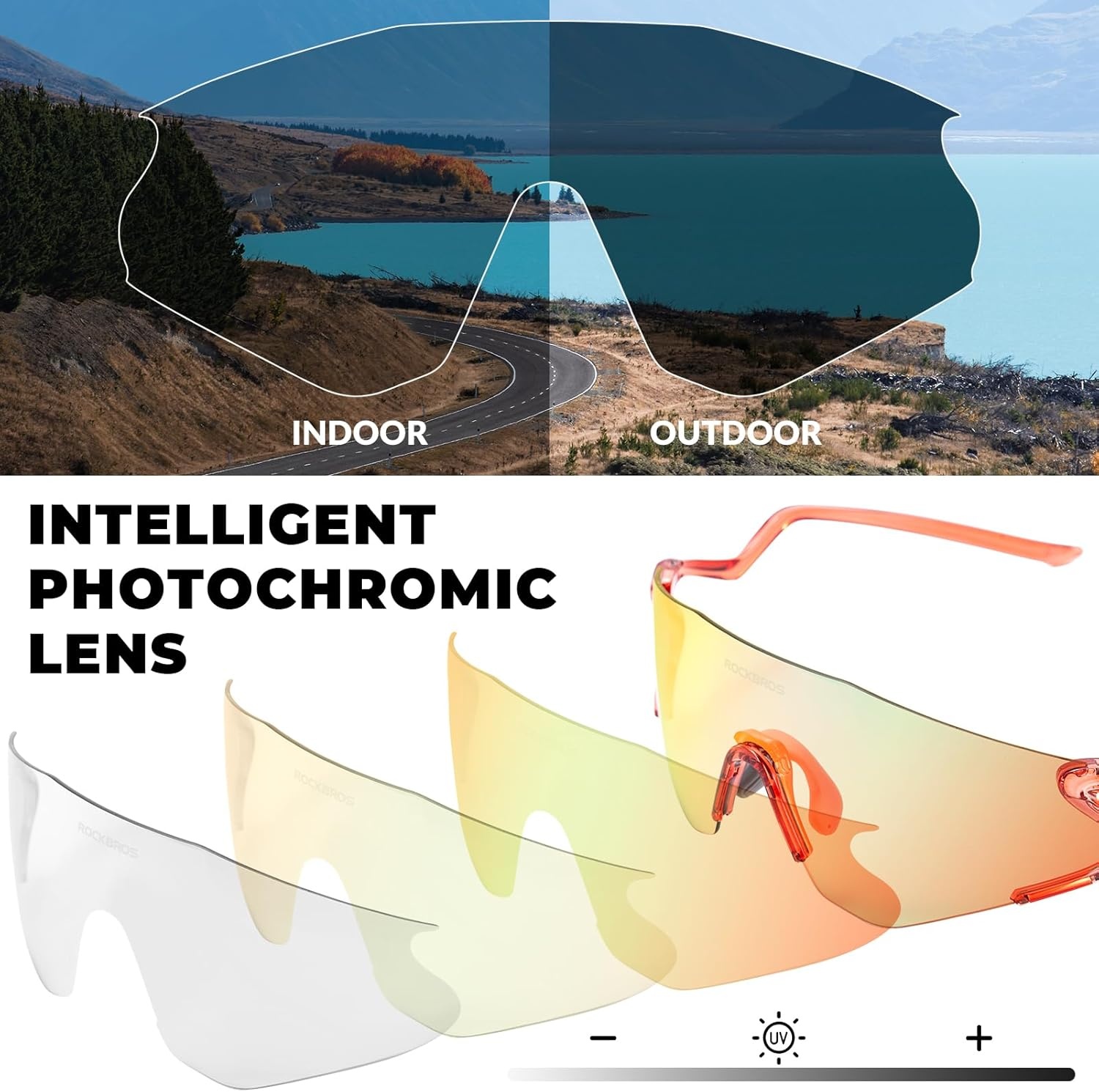 image:imageROCKBROS Photochromic Cycling Glasses for Men Women 24g Unique Temples amp Raised Frame UV400 Bike GlassesTransparent Red