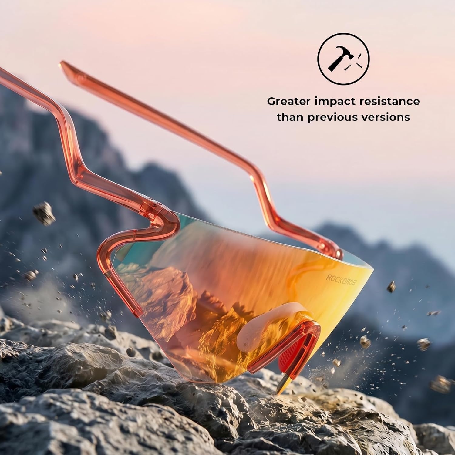 image:imageROCKBROS Photochromic Cycling Glasses for Men Women 24g Unique Temples amp Raised Frame UV400 Bike GlassesTransparent Red