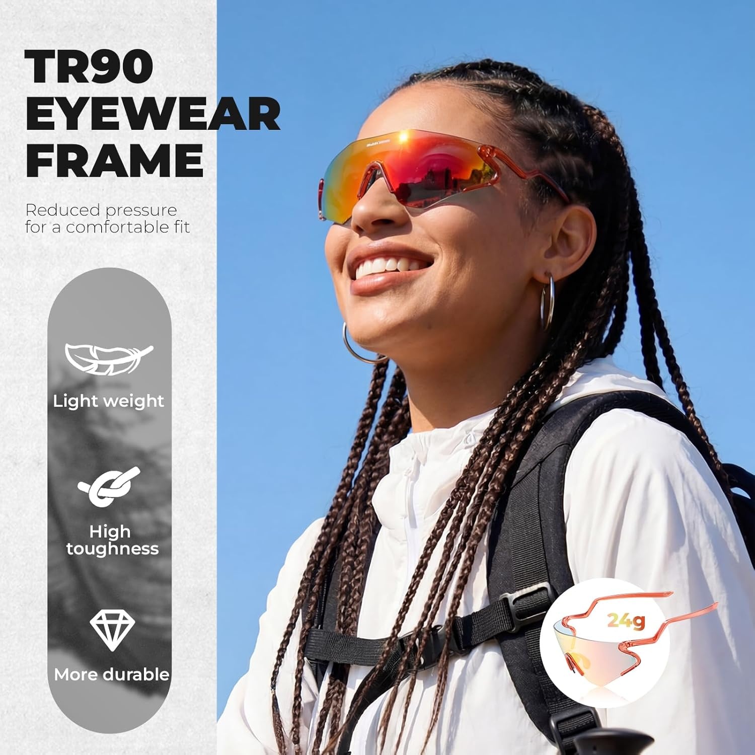 image:imageROCKBROS Photochromic Cycling Glasses for Men Women 24g Unique Temples amp Raised Frame UV400 Bike GlassesTransparent Red