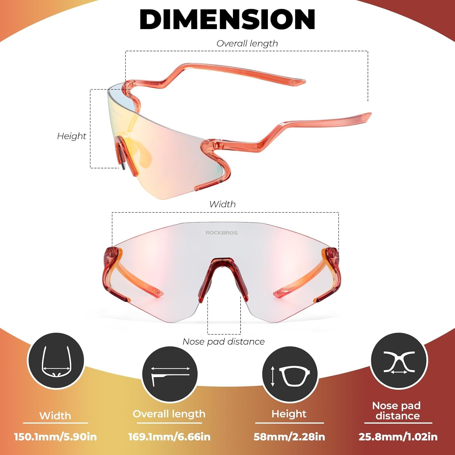 image:imageROCKBROS Photochromic Cycling Glasses for Men Women 24g Unique Temples amp Raised Frame UV400 Bike GlassesTransparent Red