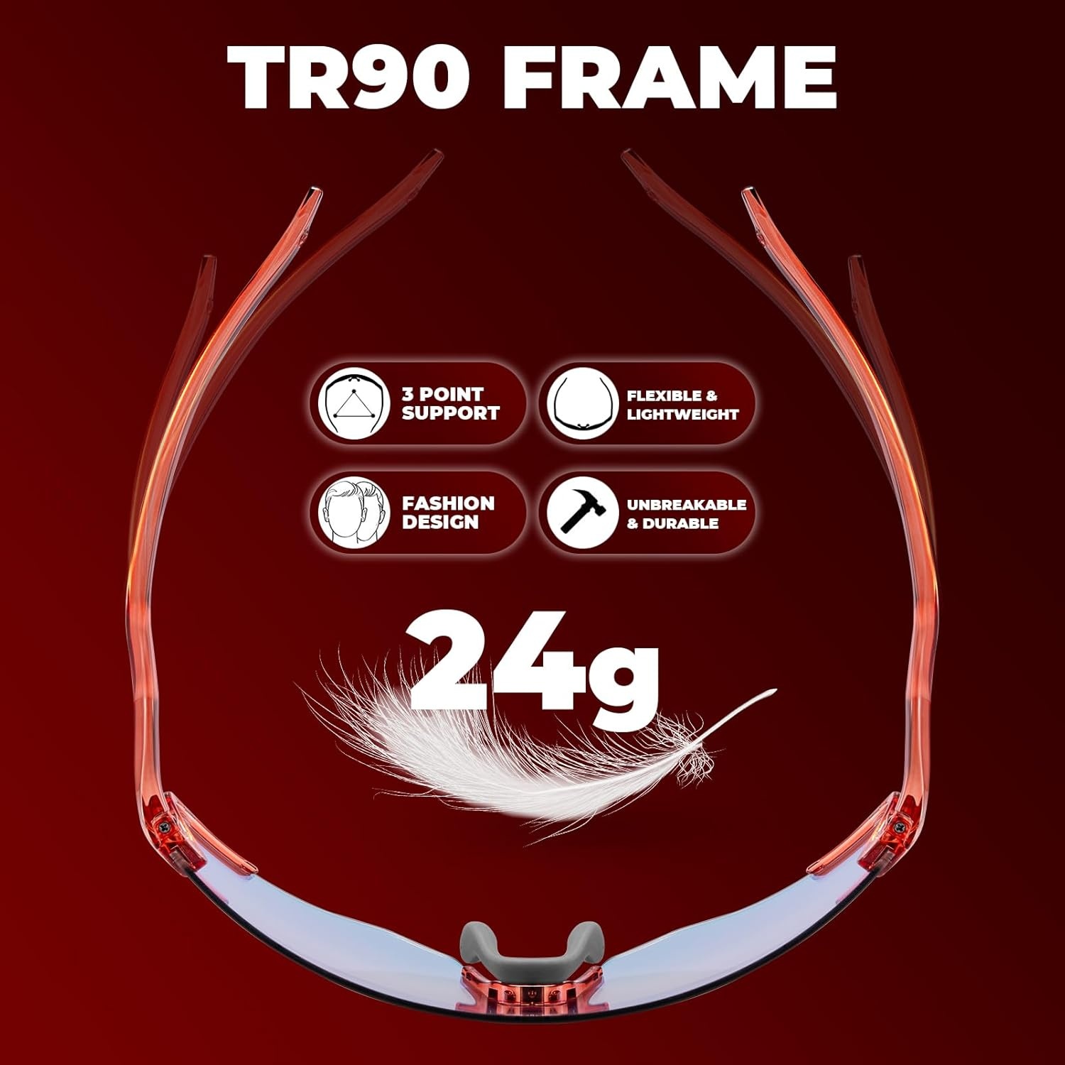 image:imageROCKBROS Photochromic Safety Glasses Transition Cycling Glasses for Men Women Sports Sunglasses for Running PickleballBlack Red Photochromic Lens Transparent Red Frame