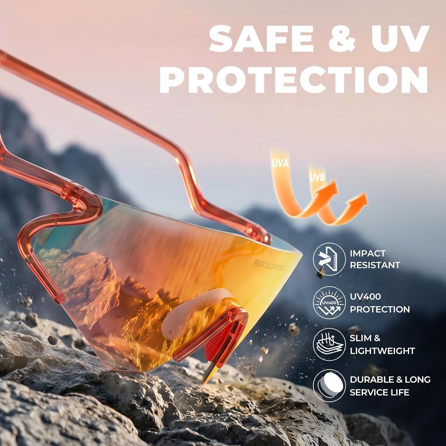 image:imageROCKBROS Photochromic Safety Glasses Transition Cycling Glasses for Men Women Sports Sunglasses for Running PickleballBlack Red Photochromic Lens Transparent Red Frame