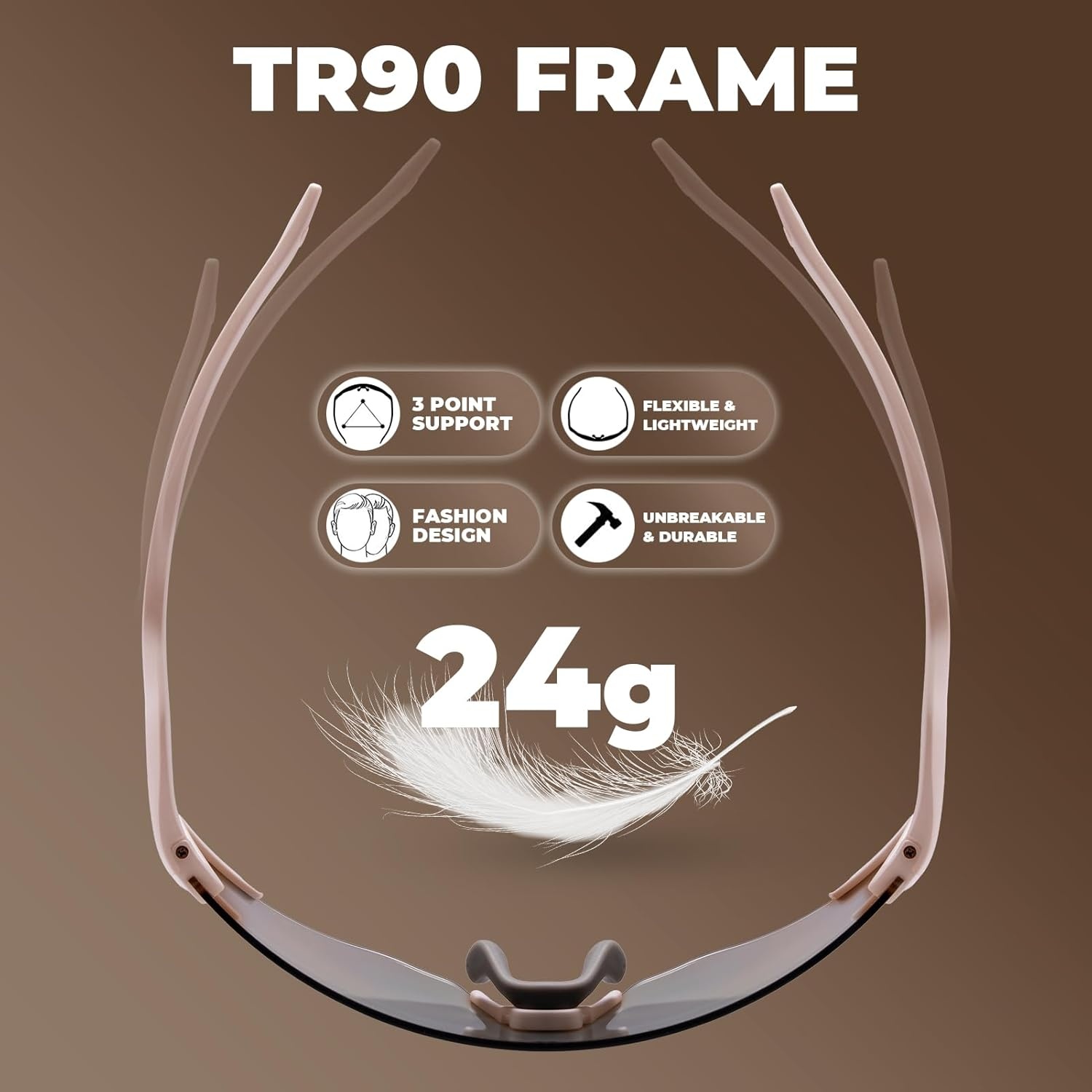 image:imageROCKBROS Photochromic Safety Glasses Transition Cycling Glasses for Men Women Sports Sunglasses for Running PickleballGold Photochromic Lens Matte Beige Frame
