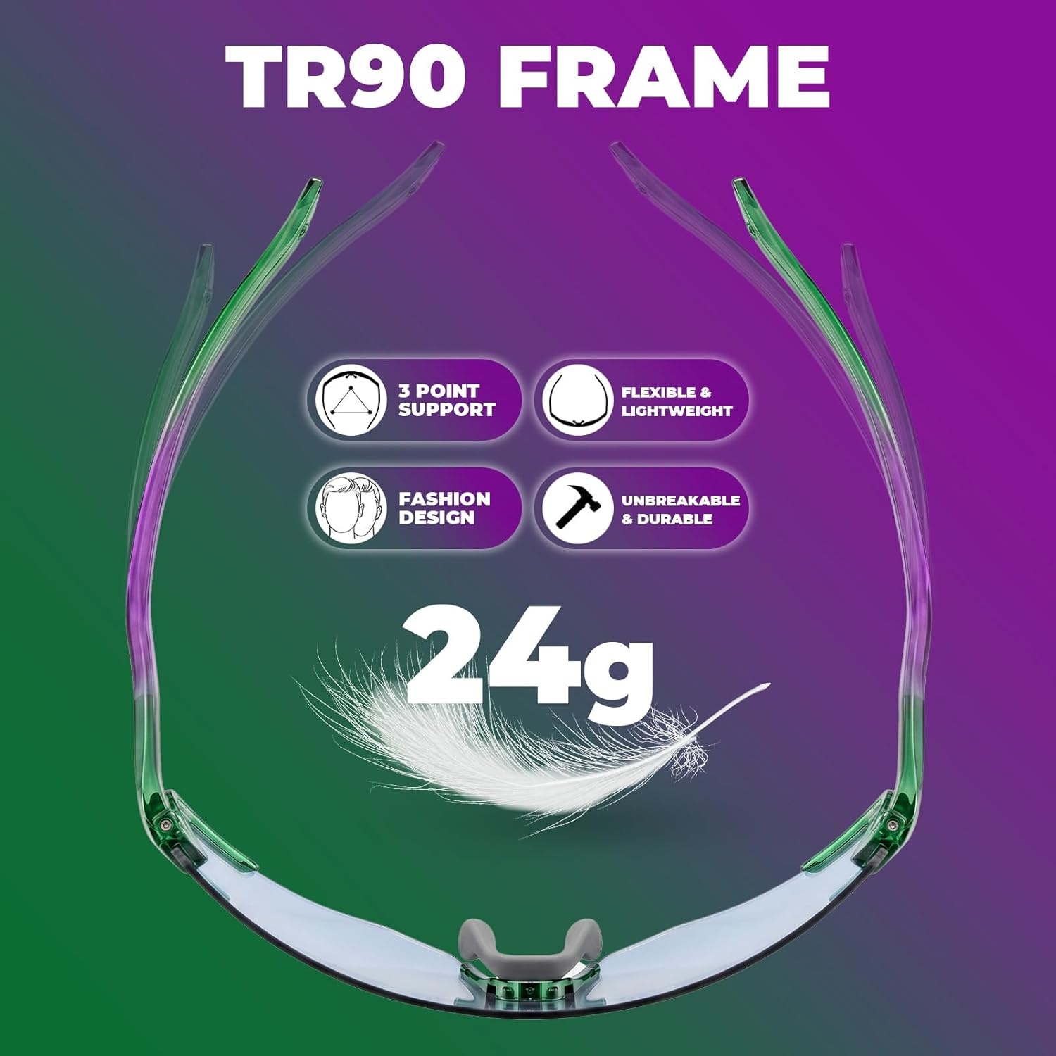 image:imageROCKBROS Photochromic Safety Glasses Transition Cycling Glasses for Men Women Sports Sunglasses for Running PickleballPurple Photochromic Lens Transparent Green Purple Frame