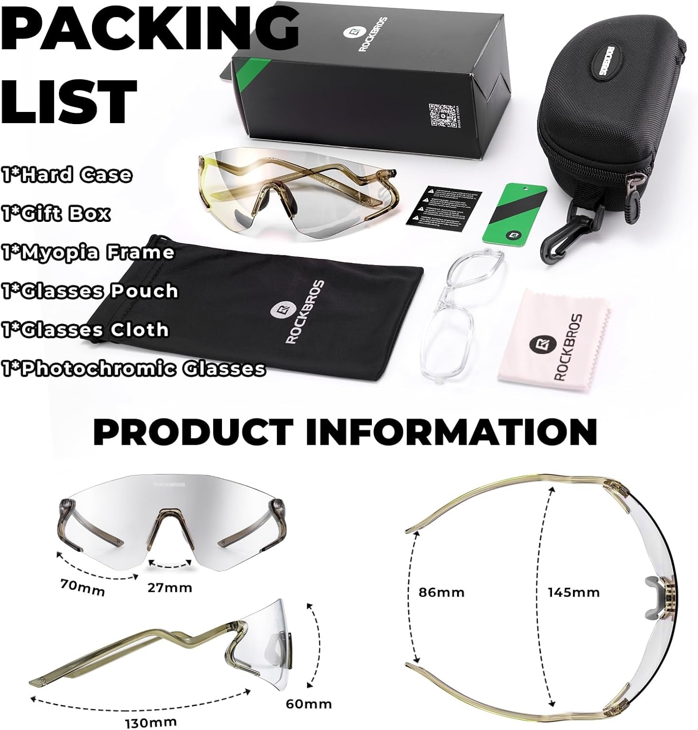 image:imageROCKBROS Photochromic Safety Glasses Transition Cycling Glasses for Men Women Sports Sunglasses for Running PickleballSilver Photochromic Lens Matte White Frame