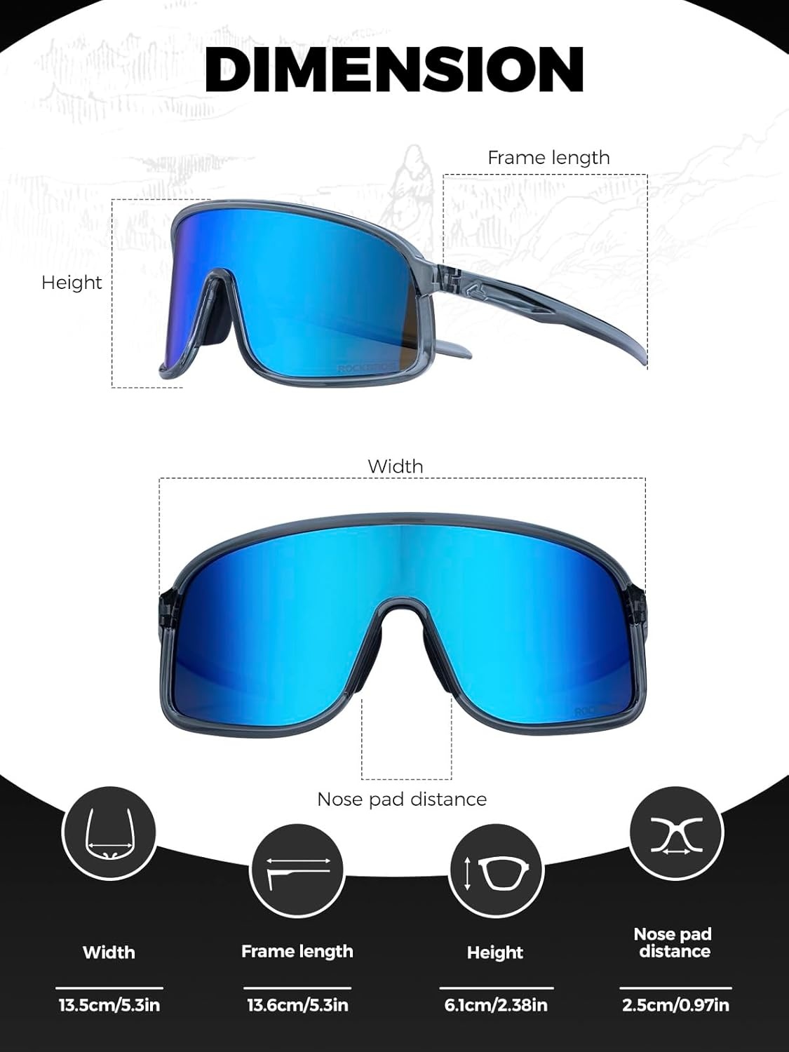 image:imageROCKBROS Polarized Cycling Glasses Baseball Sunglasses Polarized Sunglasses for Men Womens UV400 Sports SunglassesDeep Greyblue