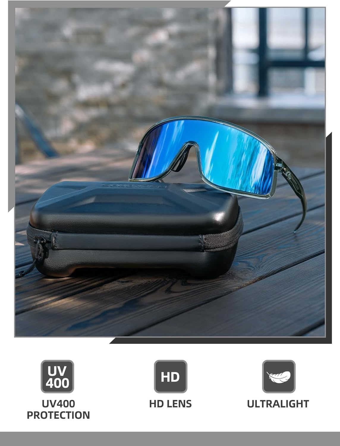 image:imageROCKBROS Polarized Cycling Glasses Baseball Sunglasses Polarized Sunglasses for Men Womens UV400 Sports SunglassesDeep Greyblue