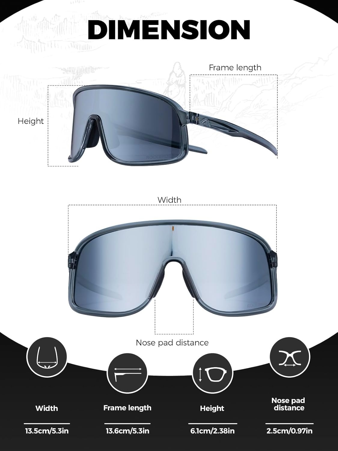 image:imageROCKBROS Polarized Cycling Glasses Baseball Sunglasses Polarized Sunglasses for Men Womens UV400 Sports SunglassesDeep Greygrey Ice