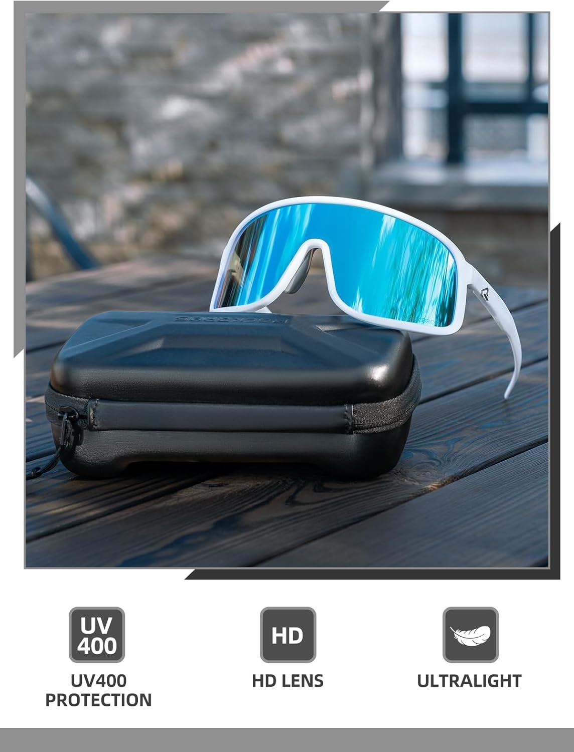 image:imageROCKBROS Polarized Cycling Glasses Baseball Sunglasses Polarized Sunglasses for Men Womens UV400 Sports SunglassesWhiteblue