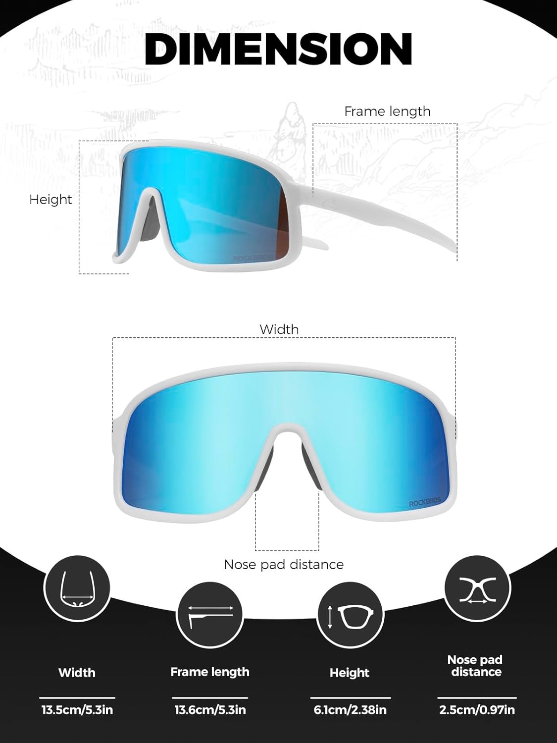 image:imageROCKBROS Polarized Cycling Glasses Baseball Sunglasses Polarized Sunglasses for Men Womens UV400 Sports SunglassesWhiteblue
