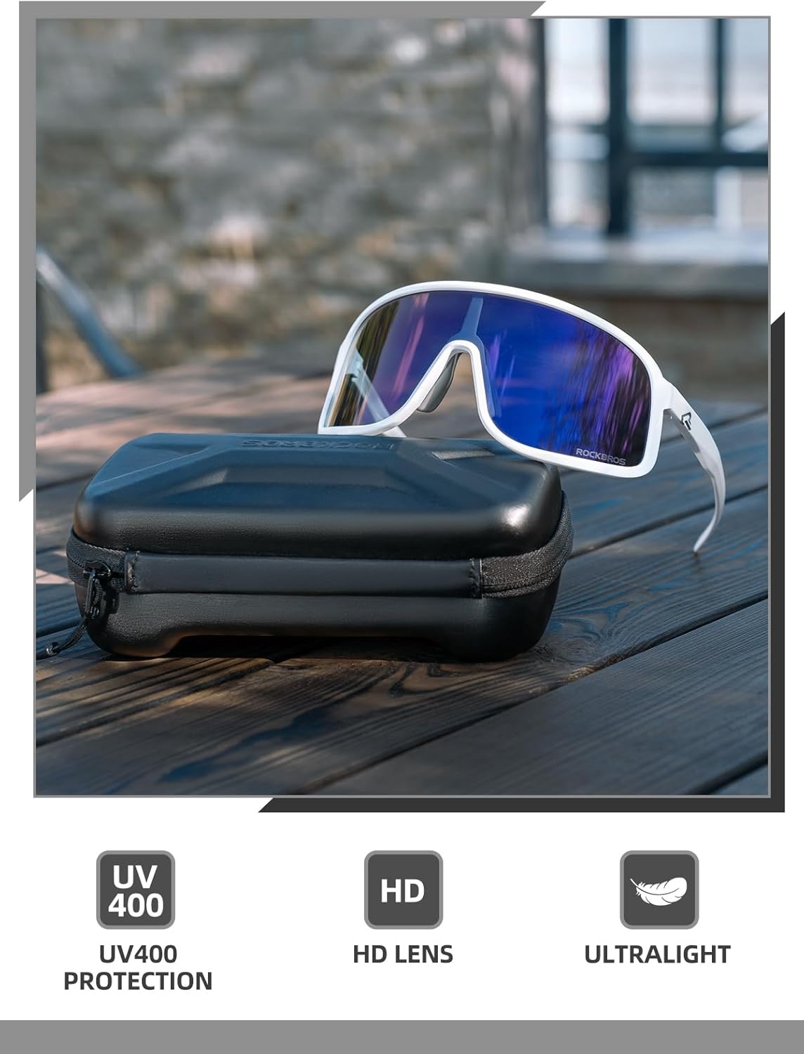 image:imageROCKBROS Polarized Cycling Glasses Baseball Sunglasses Polarized Sunglasses for Men Womens UV400 Sports SunglassesWhitepurple