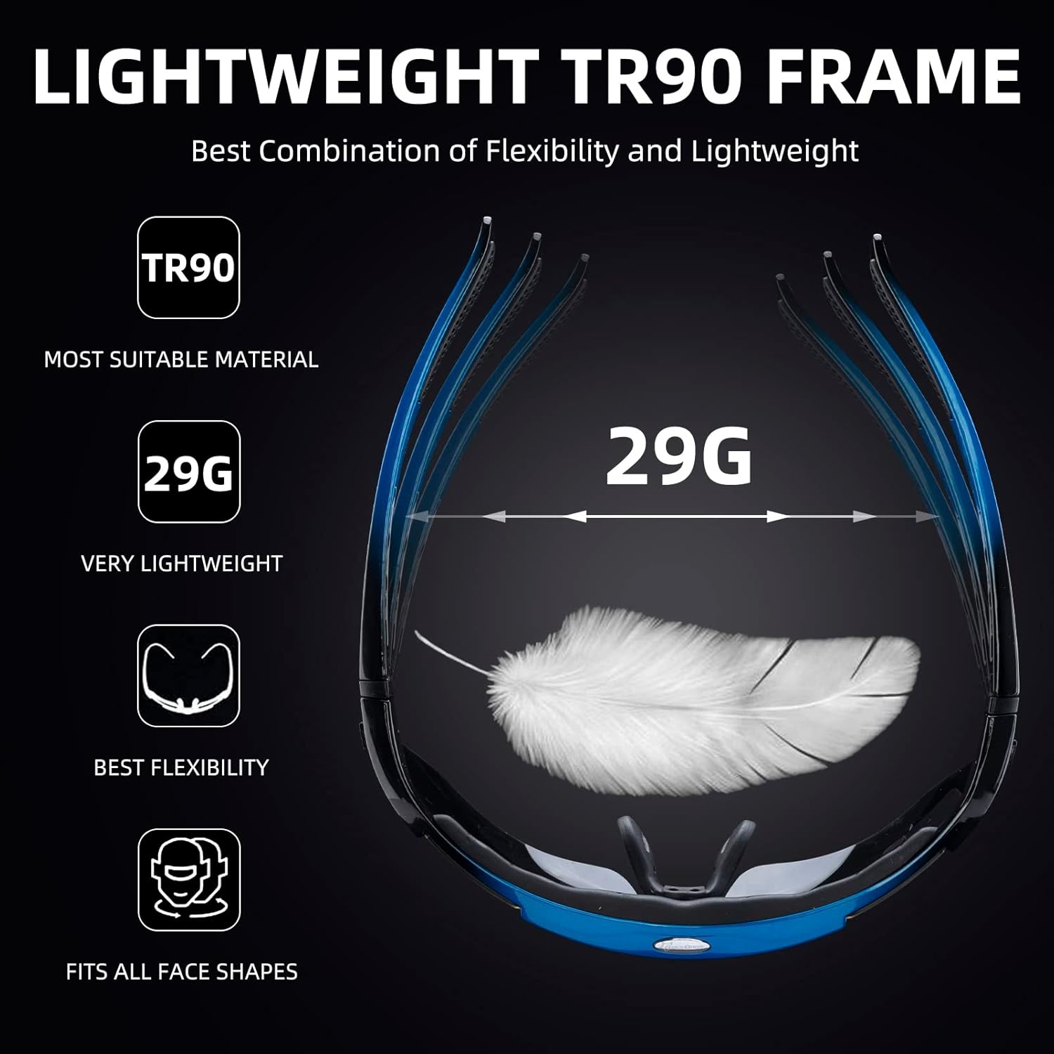 image:imageROCKBROS Polarized Cycling Glasses for Men Sports Glasses with 5 Interchangeable Lens for Running Pickleball BaseballBlue