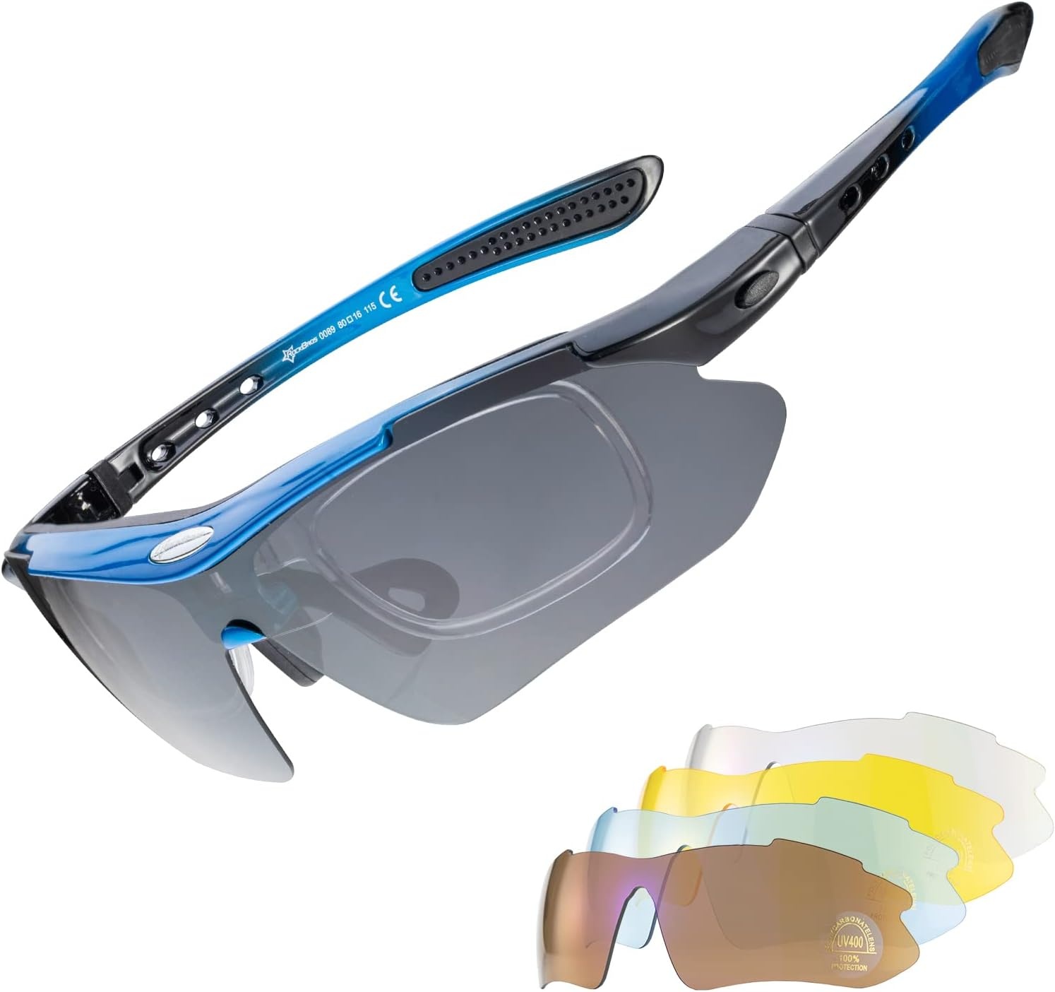 image:imageROCKBROS Polarized Cycling Glasses for Men Sports Glasses with 5 Interchangeable Lens for Running Pickleball BaseballBlue