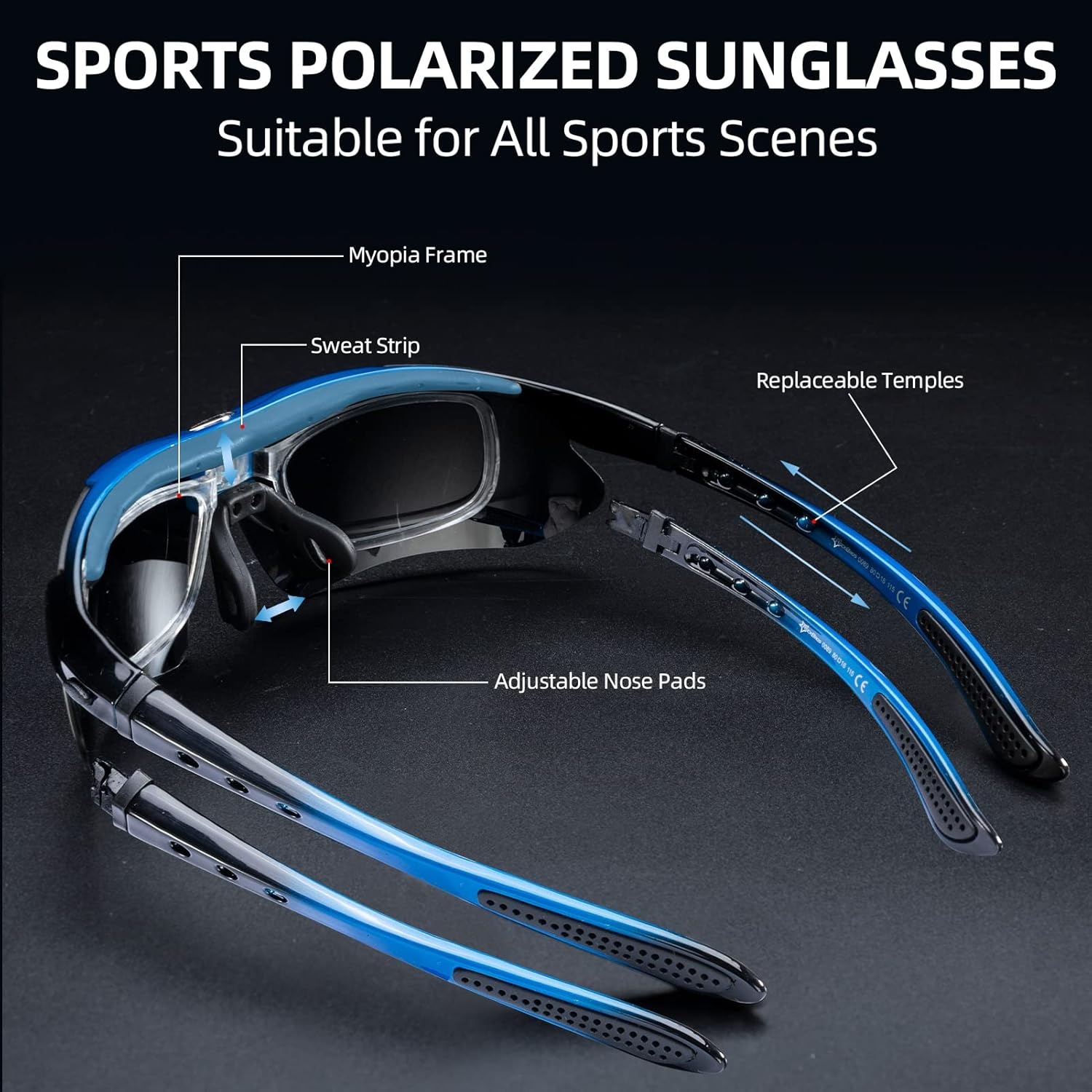 image:imageROCKBROS Polarized Cycling Glasses for Men Sports Glasses with 5 Interchangeable Lens for Running Pickleball BaseballBlue