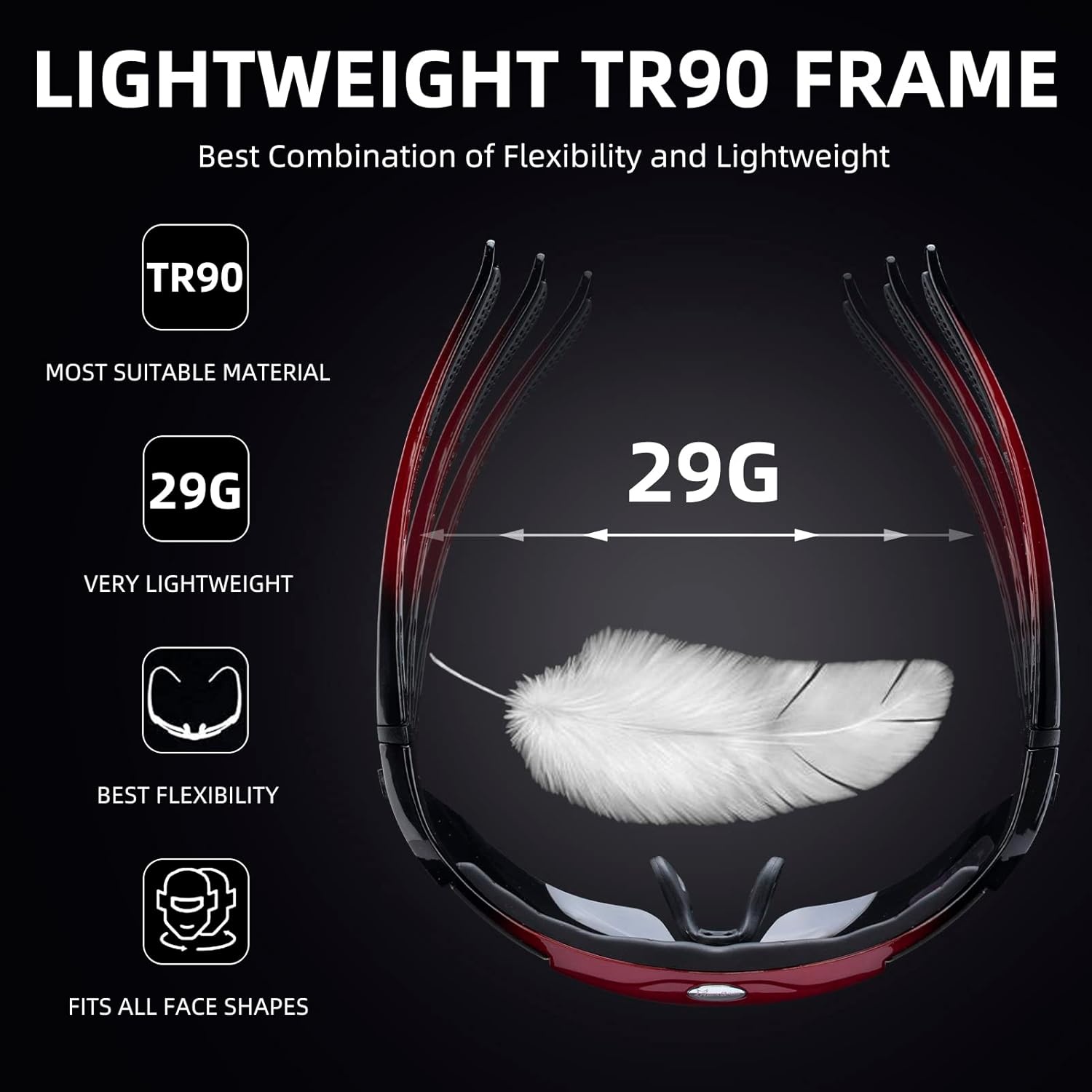 image:imageROCKBROS Polarized Cycling Glasses for Men Sports Glasses with 5 Interchangeable Lens for Running Pickleball BaseballRed