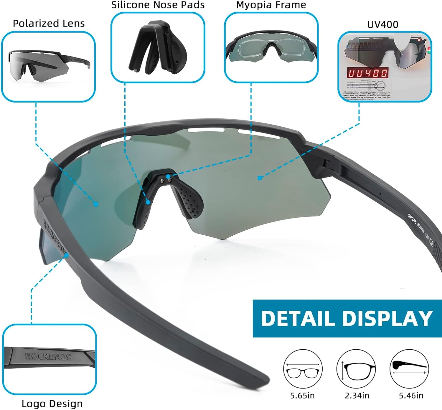 image:imageROCKBROS Polarized Sports Sunglasses for Men Baseball Cycling Sunglasses UV400 Protection for Women MenBlack