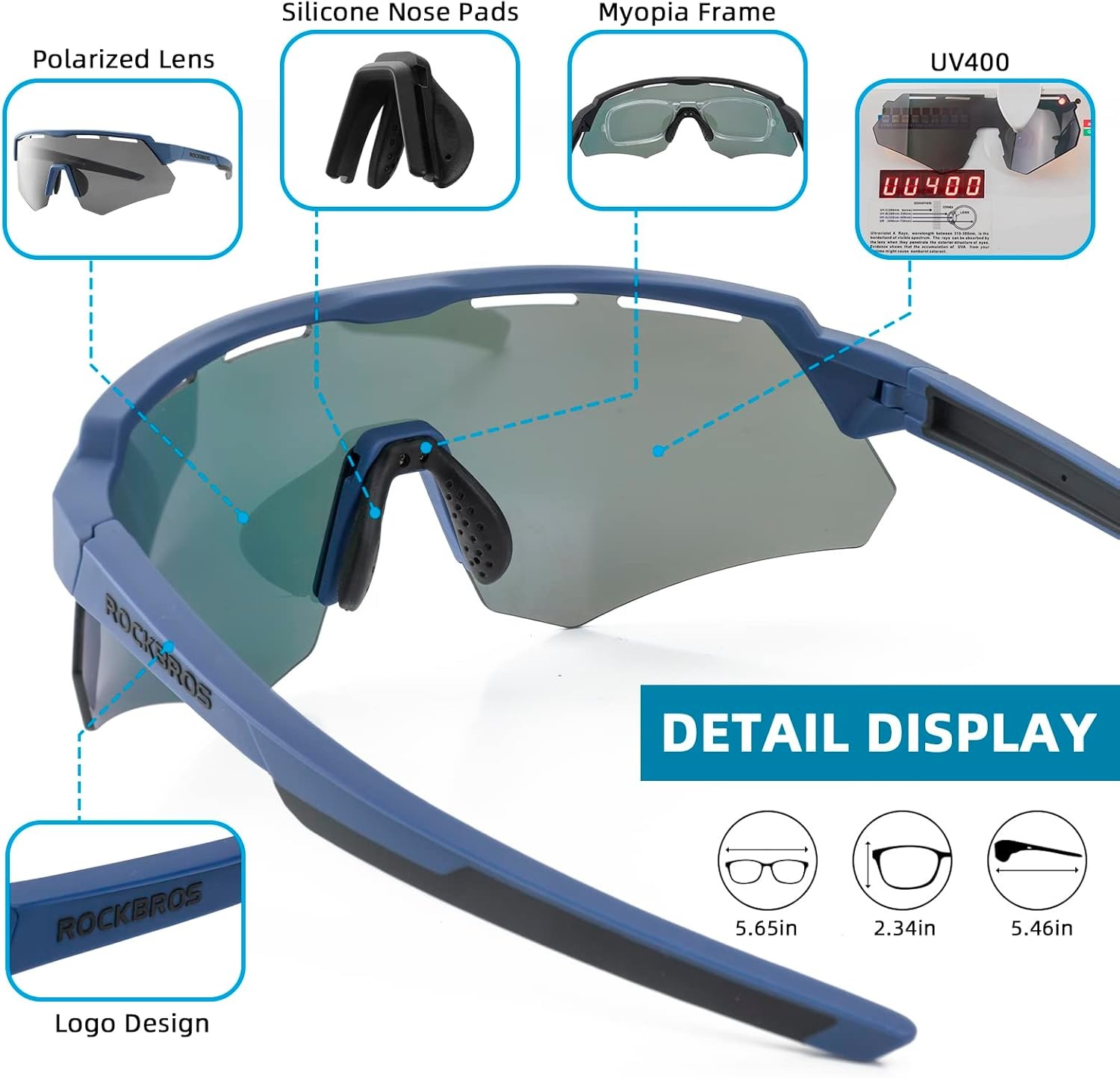 image:imageROCKBROS Polarized Sports Sunglasses for Men Baseball Cycling Sunglasses UV400 Protection for Women MenBlue