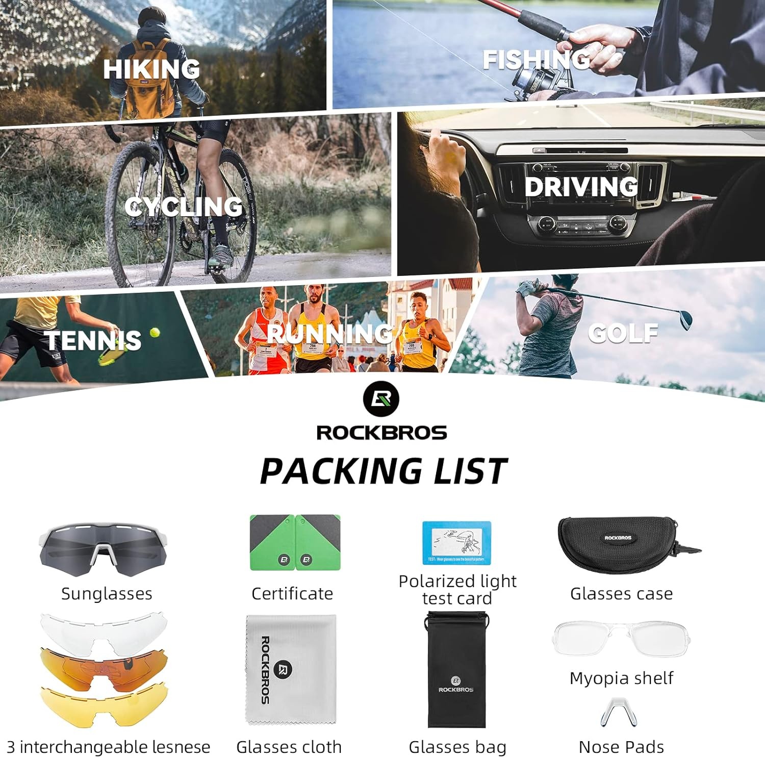image:imageROCKBROS Polarized Sports Sunglasses for Men Baseball Cycling Sunglasses UV400 Protection for Women MenWhite