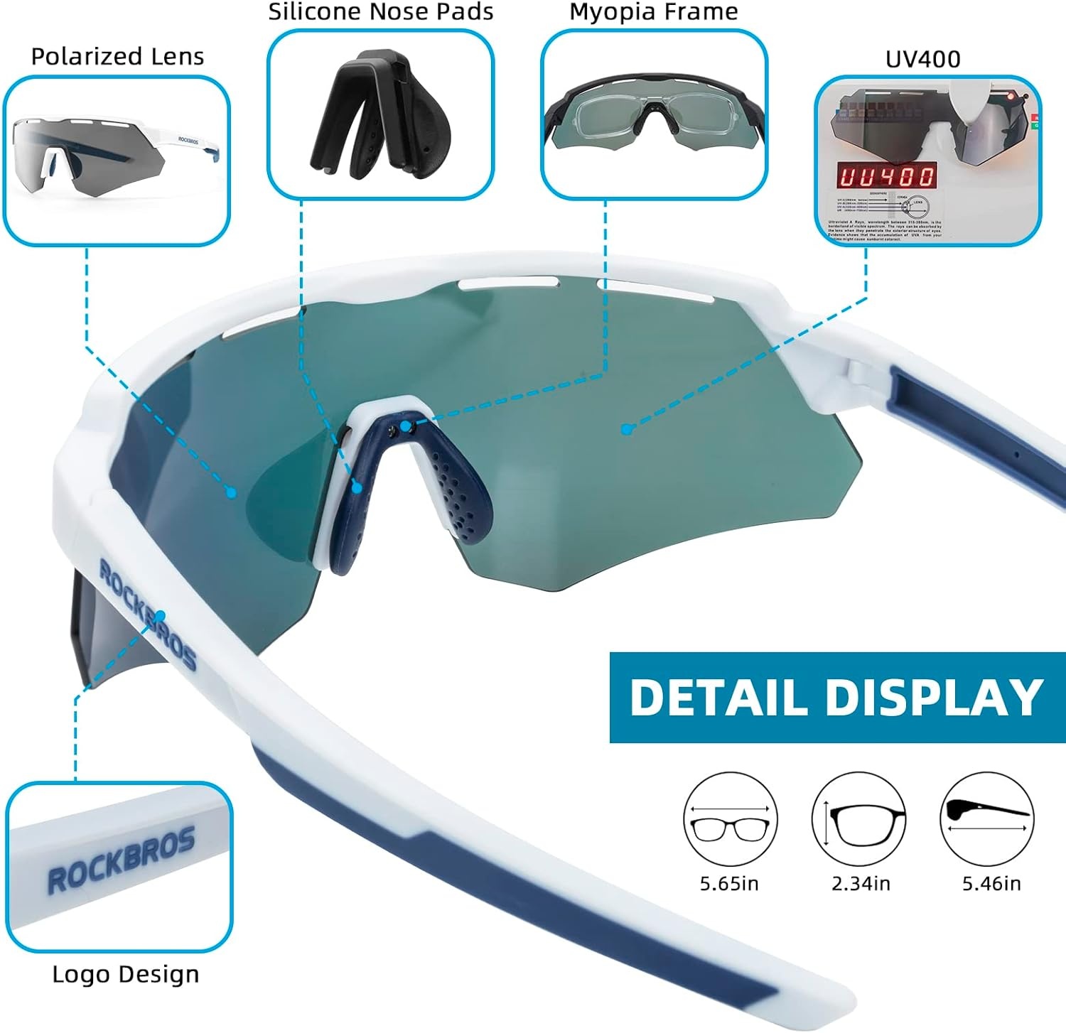 image:imageROCKBROS Polarized Sports Sunglasses for Men Baseball Cycling Sunglasses UV400 Protection for Women MenWhite