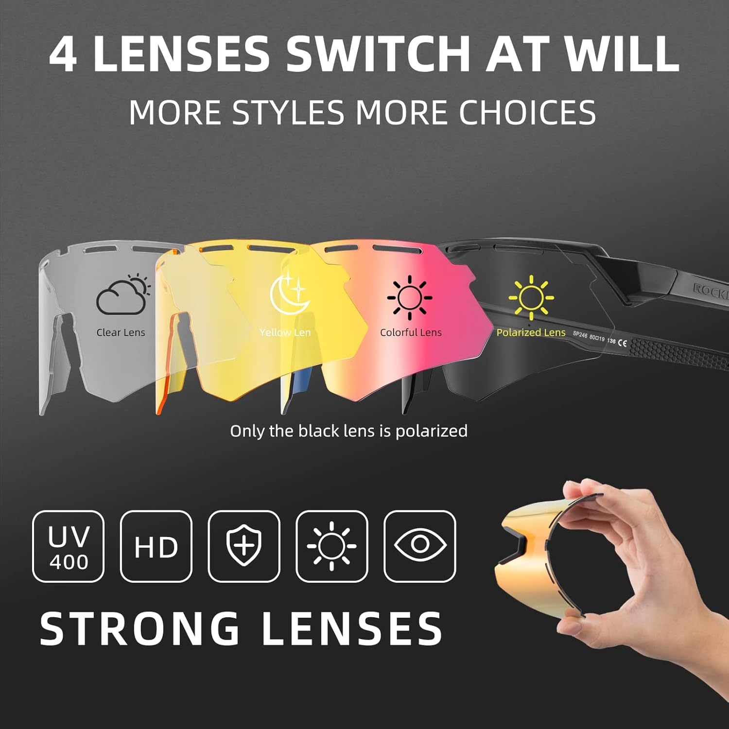 image:imageROCKBROS Polarized Sports Sunglasses for Men Baseball Cycling Sunglasses UV400 Protection for Women MenWhite