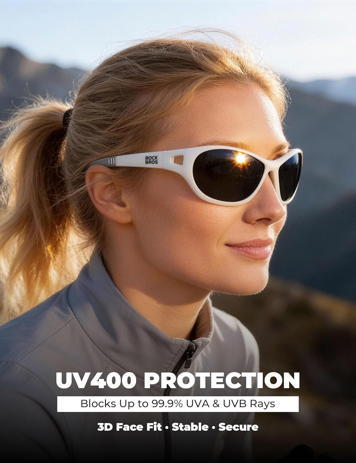 image:imageROCKBROS Polarized Sports Sunglasses for Men Women Ultralight TR90 UV400 Protection Cycling GlassesGlossy Pearl White Grey Lens