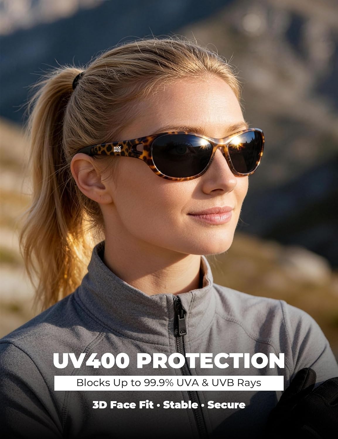 image:imageROCKBROS Polarized Sports Sunglasses for Men Women Ultralight TR90 UV400 Protection Cycling GlassesMatte Tortoise Grey Lens