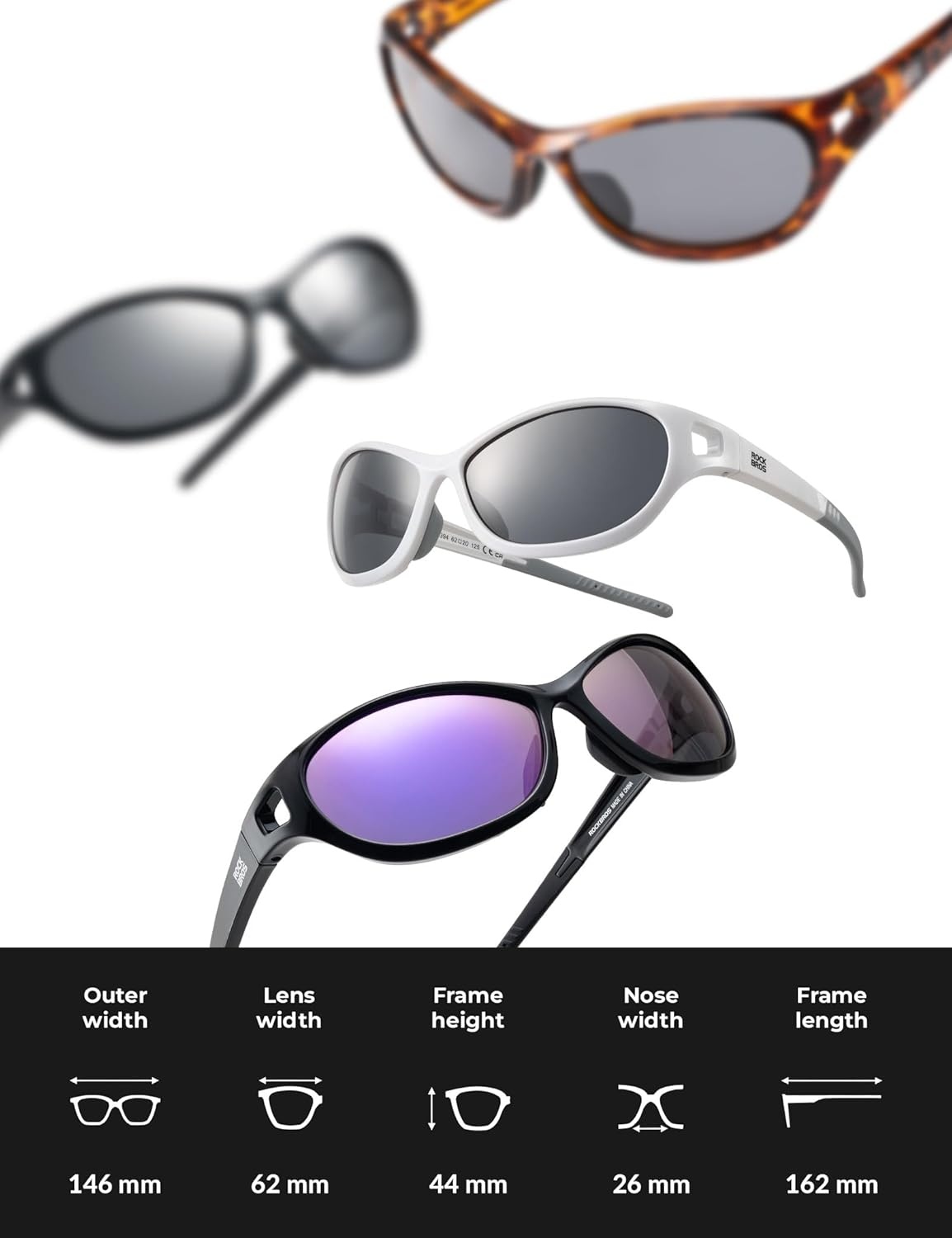 image:imageROCKBROS Polarized Sports Sunglasses for Men Women Ultralight TR90 UV400 Protection Cycling GlassesMatte Tortoise Grey Lens