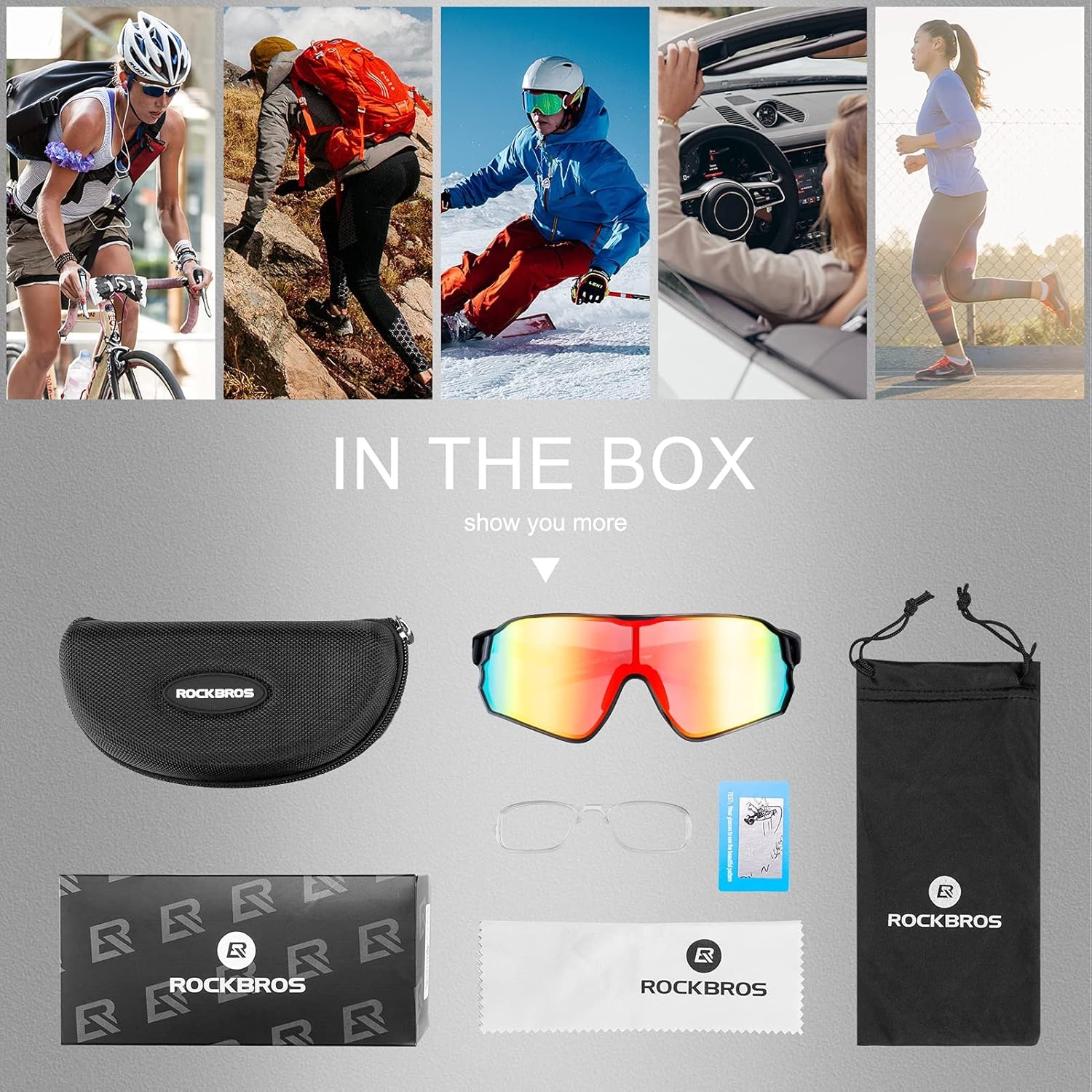 image:imageROCKBROS Polarized Sunglasses UV Protection for Women Men Cycling SunglassesBlack Red