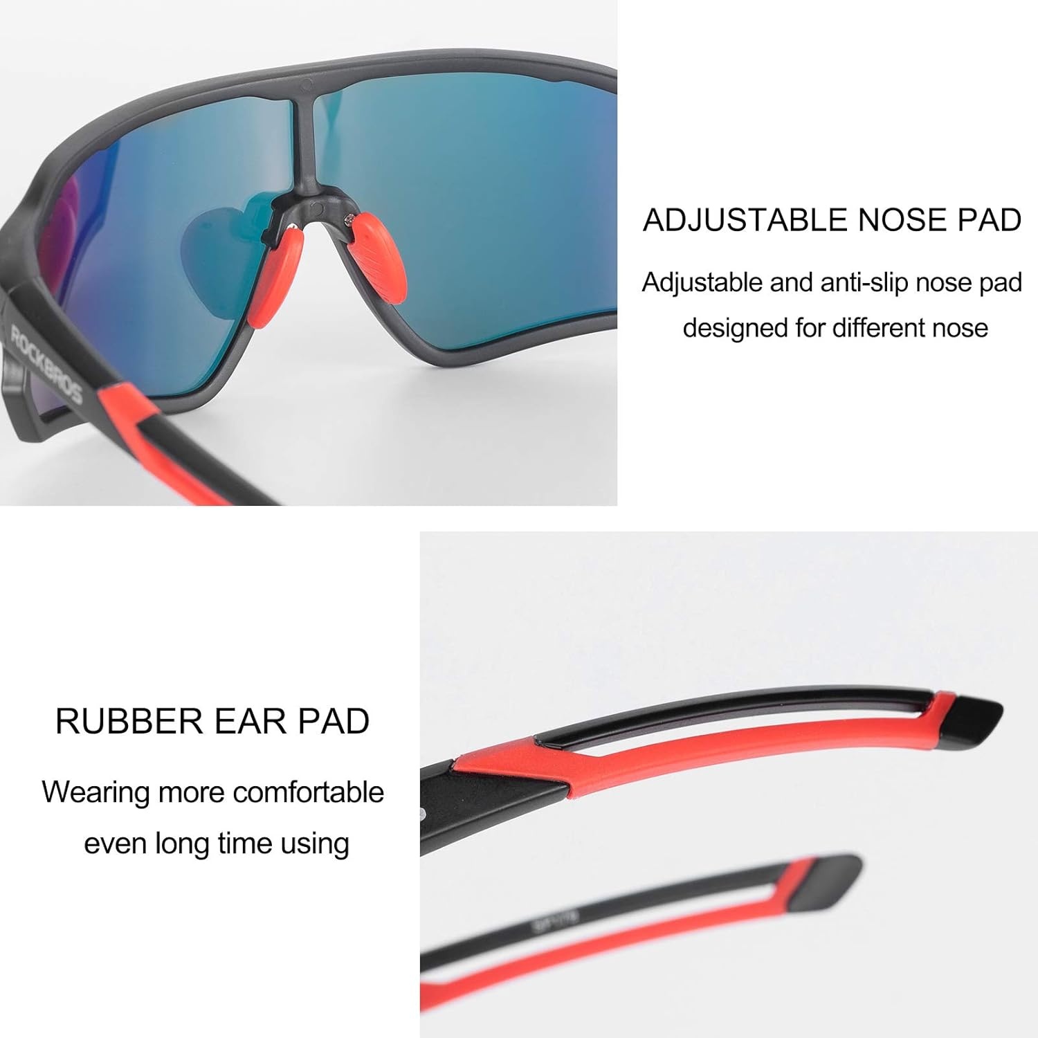image:imageROCKBROS Polarized Sunglasses UV Protection for Women Men Cycling SunglassesBlack Red