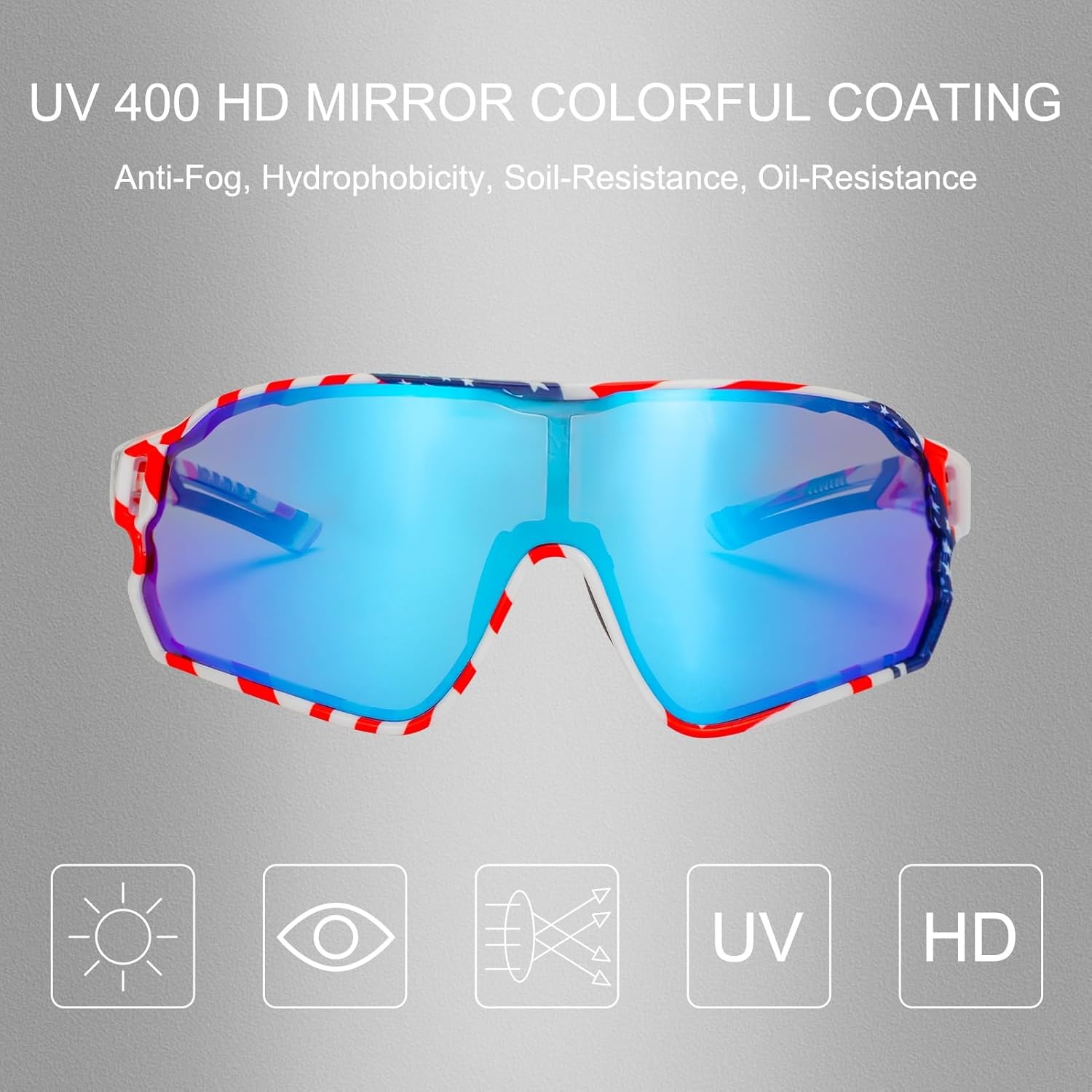 image:imageROCKBROS Polarized Sunglasses UV Protection for Women Men Cycling SunglassesUs Flagblue