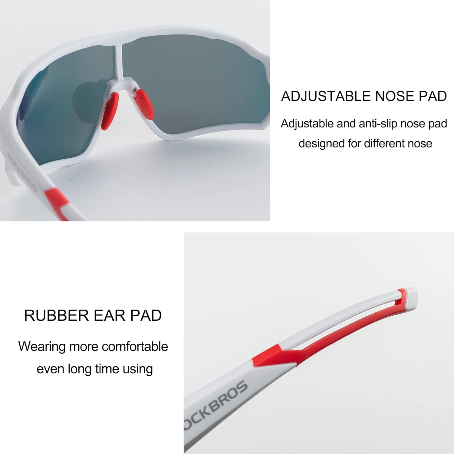 image:imageROCKBROS Polarized Sunglasses UV Protection for Women Men Cycling SunglassesWhite Red