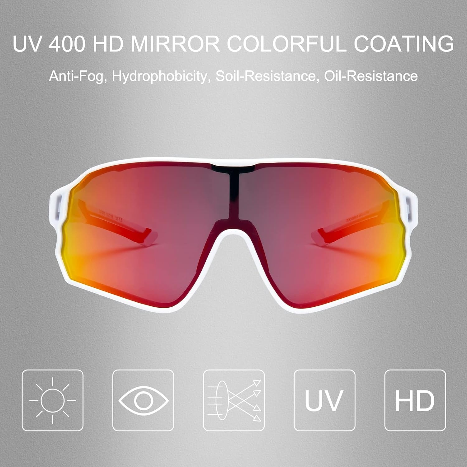 image:imageROCKBROS Polarized Sunglasses UV Protection for Women Men Cycling SunglassesWhite Red