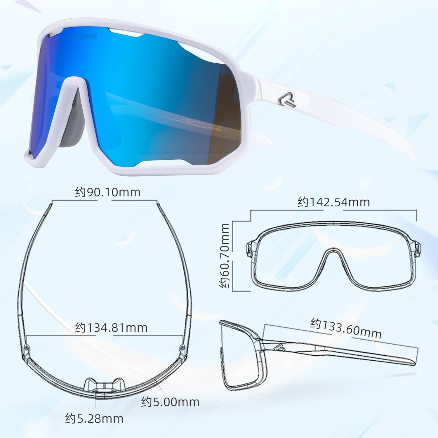 image:imageROCKBROS Polarized Sunglasses for Men Women UV400 Protection Cycling Running MTB Biking Baseball Softball Glasses 3 LensesDeep Blue