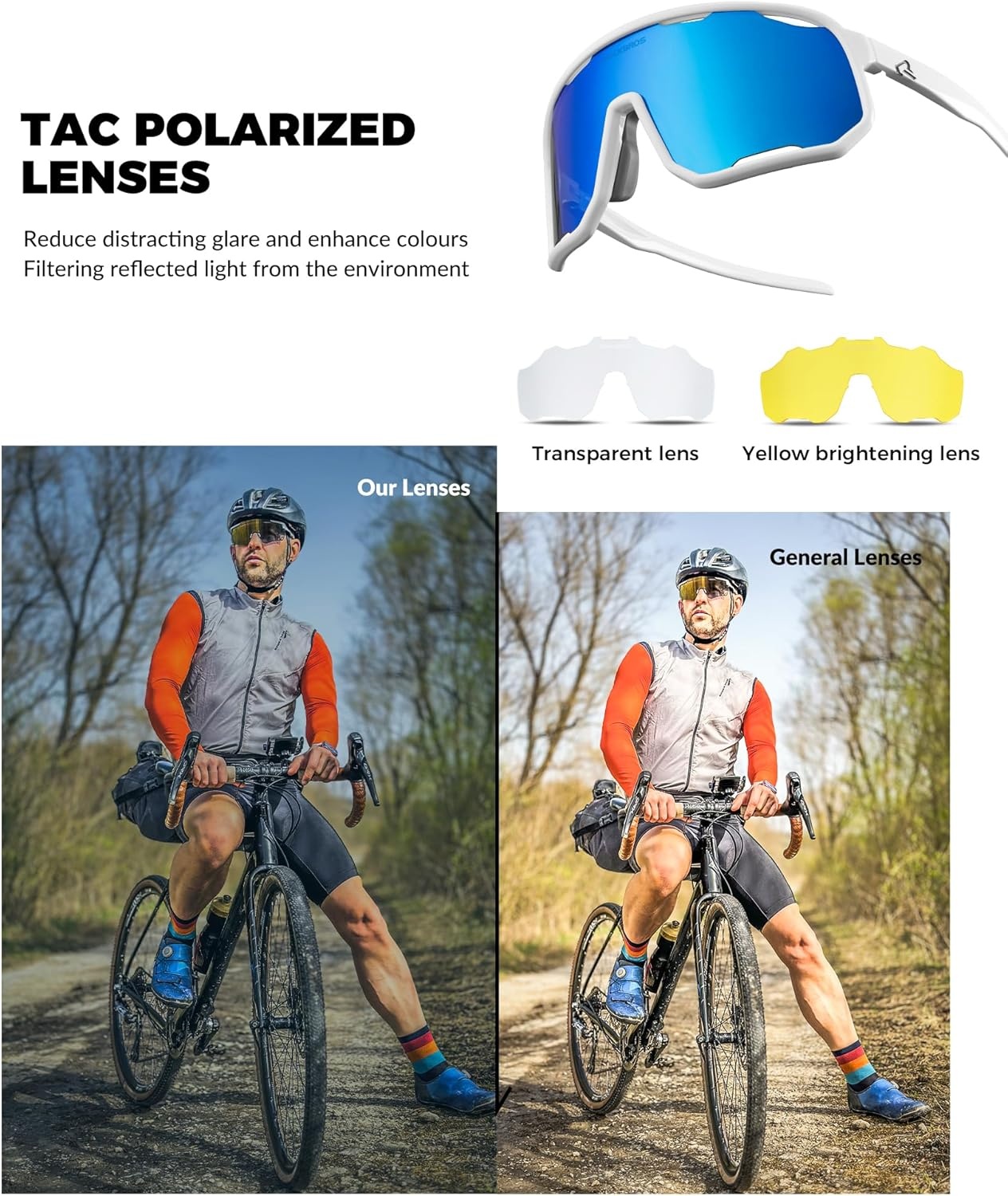 image:imageROCKBROS Polarized Sunglasses for Men Women UV400 Protection Cycling Running MTB Biking Baseball Softball Glasses 3 LensesDeep Blue