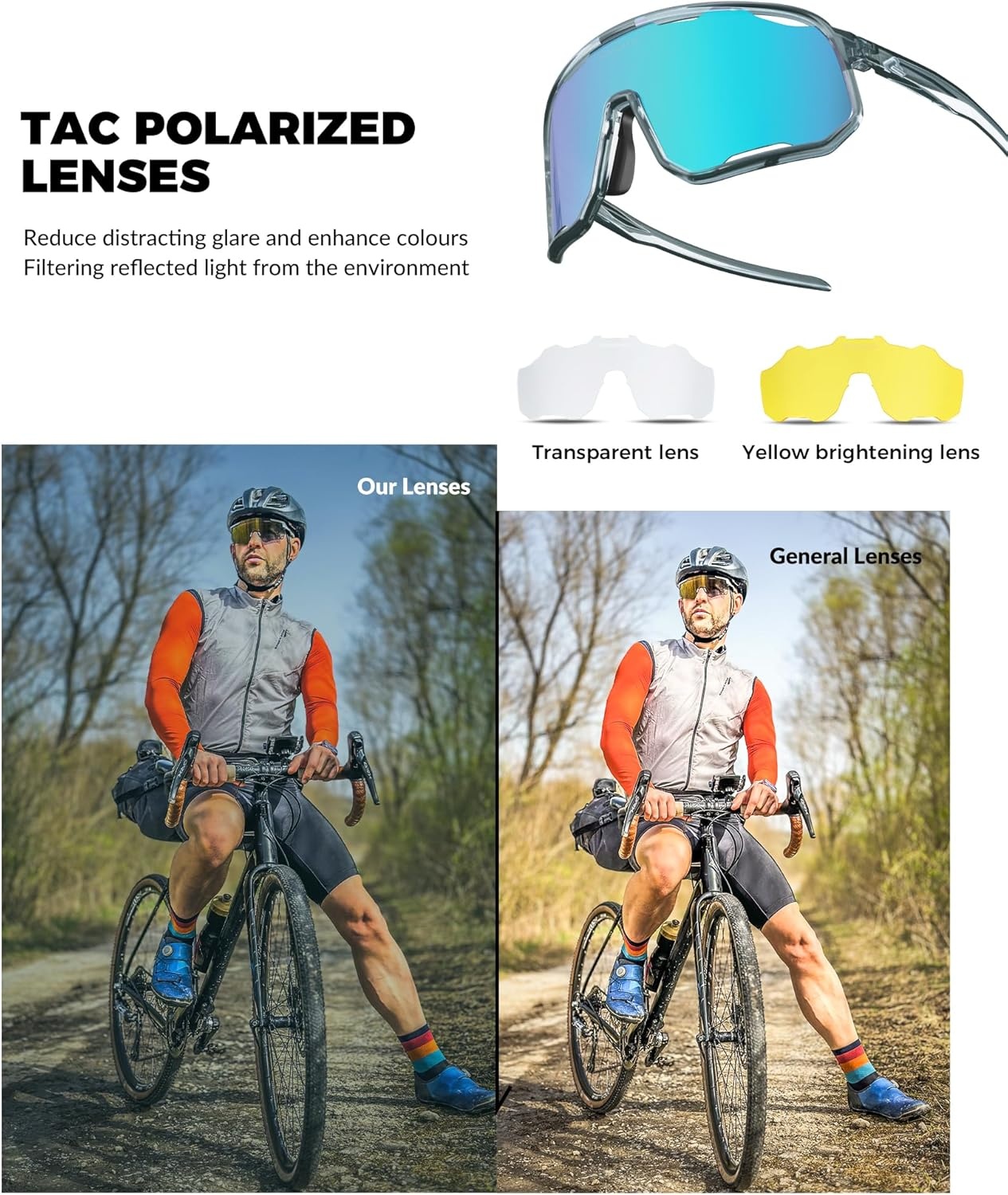 image:imageROCKBROS Polarized Sunglasses for Men Women UV400 Protection Cycling Running MTB Biking Baseball Softball Glasses 3 LensesLight Blue