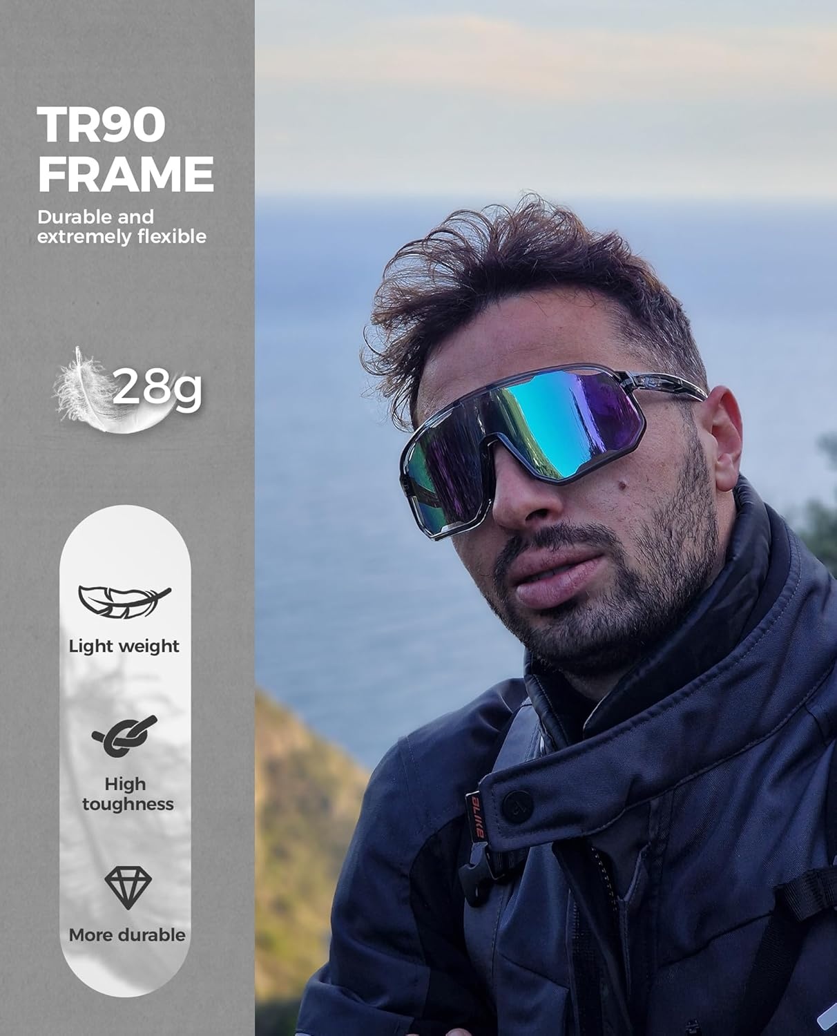 image:imageROCKBROS Polarized Sunglasses for Men Women UV400 Protection Cycling Running MTB Biking Baseball Softball Glasses 3 LensesLight Blue