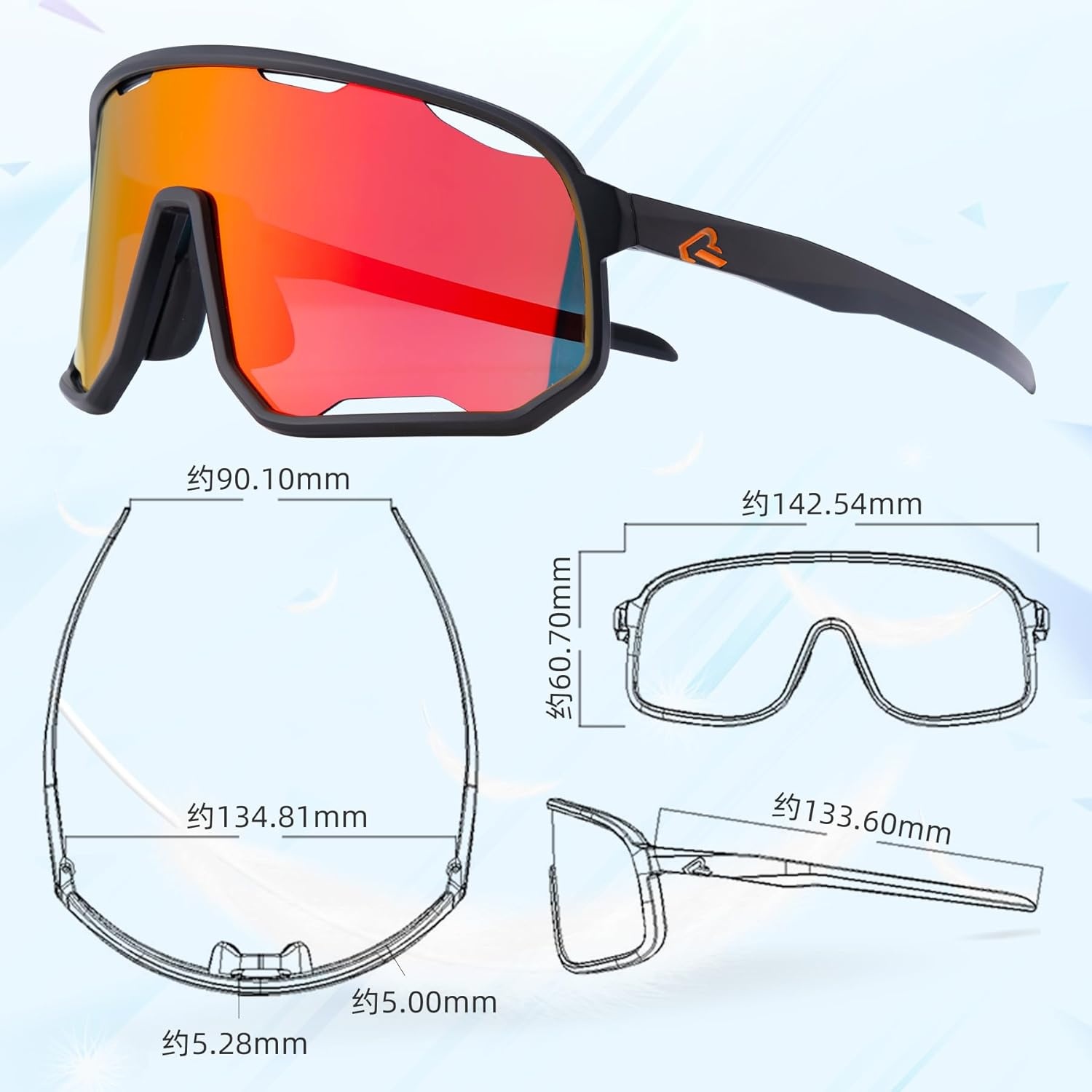 image:imageROCKBROS Polarized Sunglasses for Men Women UV400 Protection Cycling Running MTB Biking Baseball Softball Glasses 3 LensesOrange
