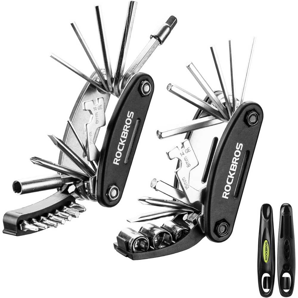 image:imageROCKBROS 16 In 1 MultiFunction Bike Tool Kit Portable Foldable Bike Multitool Cycling Tool Kit With Allen Wrench Tire Levers16 in 1 Tools