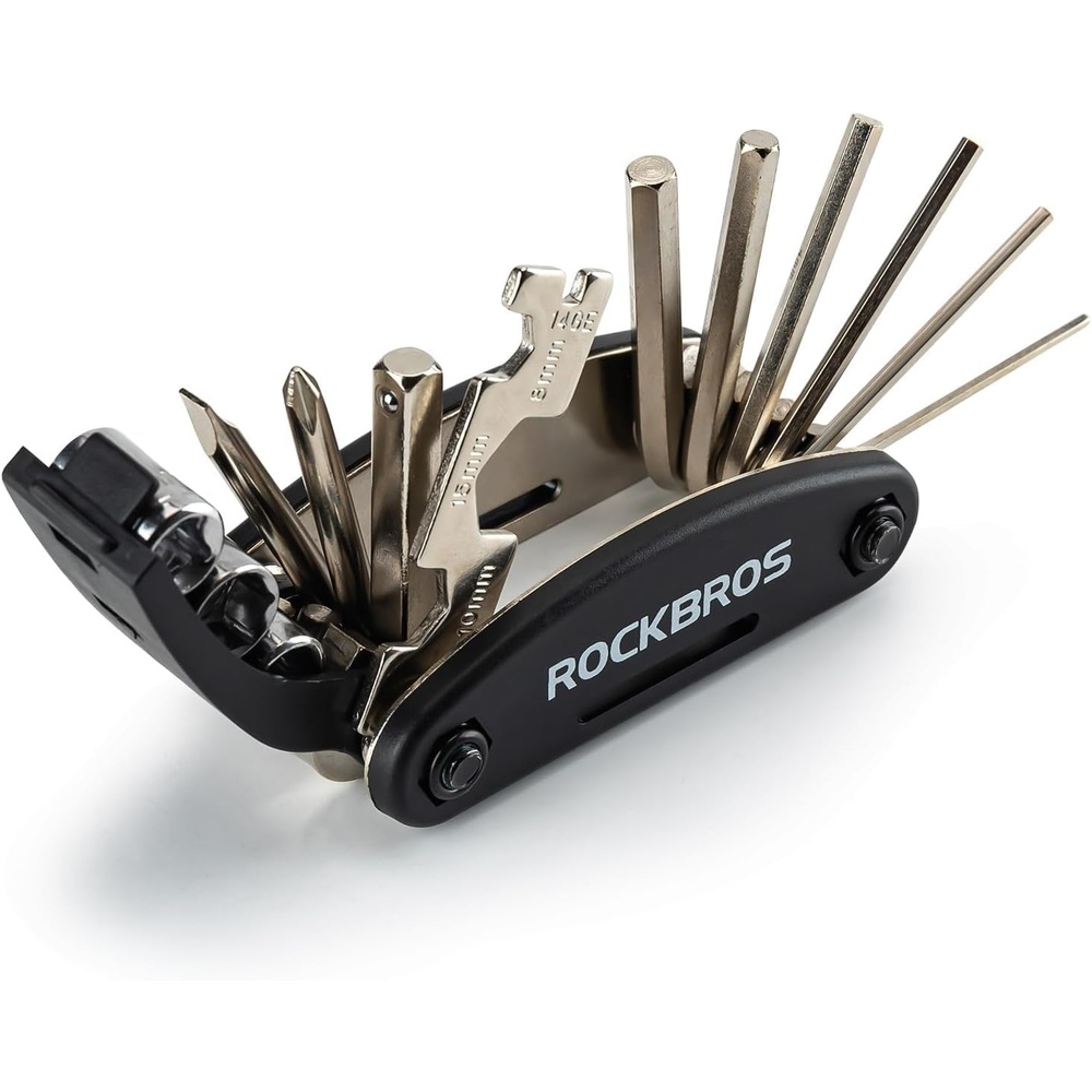 image:imageROCKBROS 16 In 1 MultiFunction Bike Tool Kit Portable Foldable Bike Multitool Cycling Tool Kit With Allen Wrench Tire Levers16 in 1 Tools1 Pack