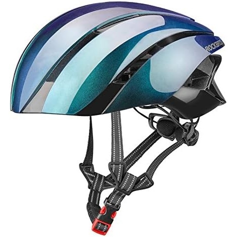 image:imageROCKBROS Adult Bike Helmet Streamlined Aerodynamic Comfortable Y Shaped Strap Cycling Helmet for Larger Head Men Women Reflective Adjustable Webbing for Road amp Mountain BikingChameleon Blue High Gloss