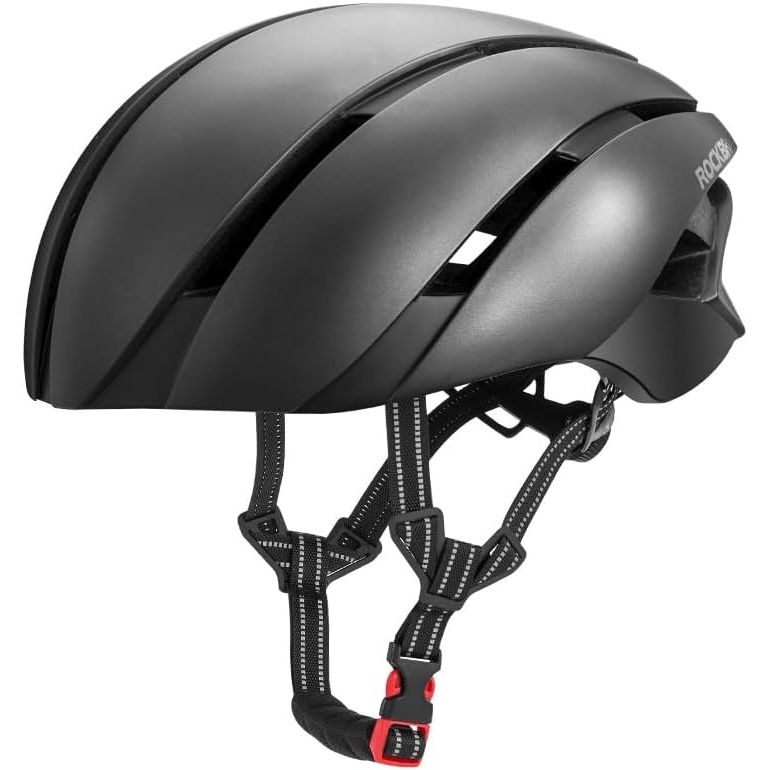 image:imageROCKBROS Adult Bike Helmet Streamlined Aerodynamic Comfortable Y Shaped Strap Cycling Helmet for Larger Head Men Women Reflective Adjustable Webbing for Road amp Mountain BikingBlack