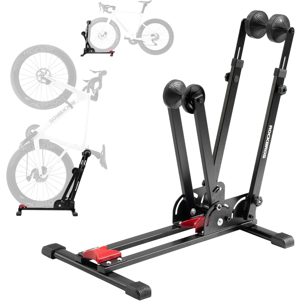 image:imageROCKBROS Bike Stand 2in1 Vertical amp Horizontal Bike Stand Floor Foldable Adjustable Bike Parking Rack for 24 275 Mountain Road Bike Indoor Storage Garage