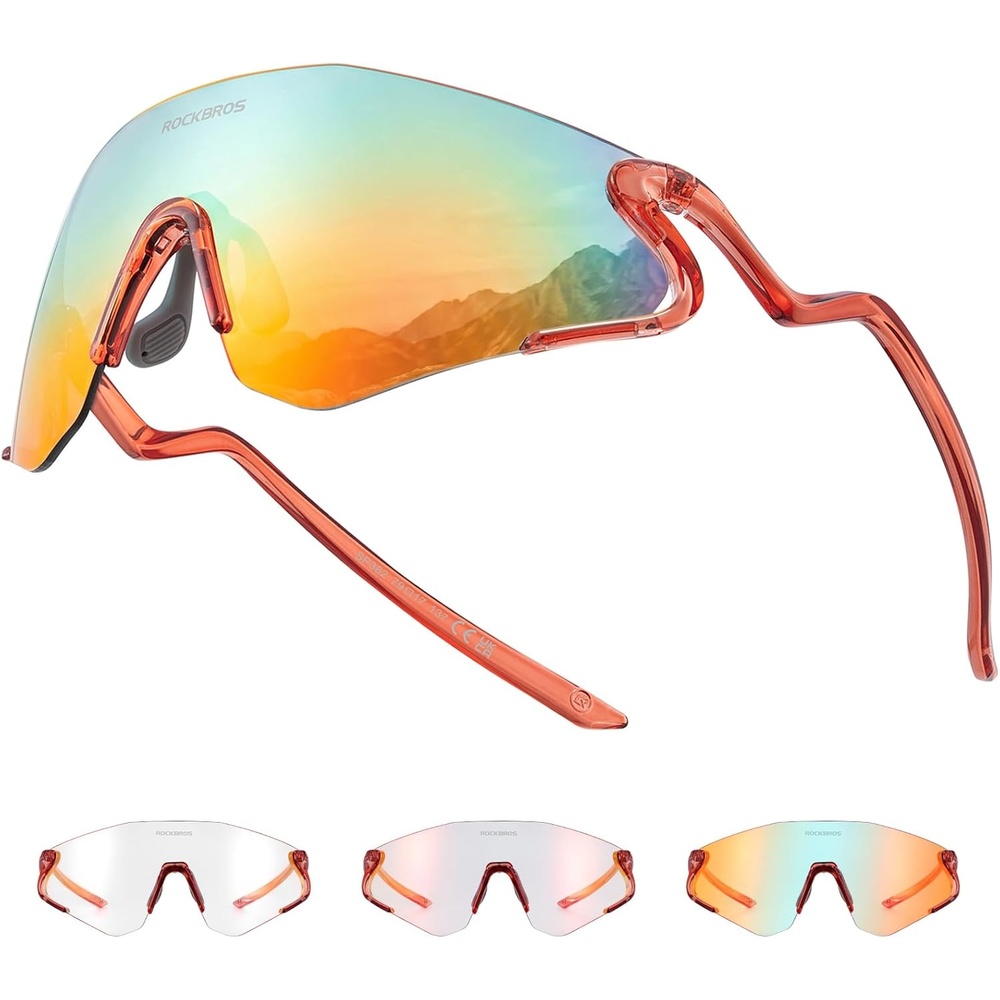 image:imageROCKBROS Photochromic Safety Glasses Transition Cycling Glasses for Men Women Sports Sunglasses for Running PickleballBlack Red Photochromic Lens Transparent Red Frame