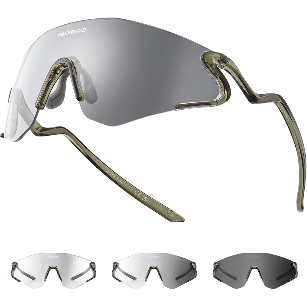 image:imageROCKBROS Photochromic Safety Glasses Transition Cycling Glasses for Men Women Sports Sunglasses for Running PickleballClear Photochromic Lens Transparent Green Frame