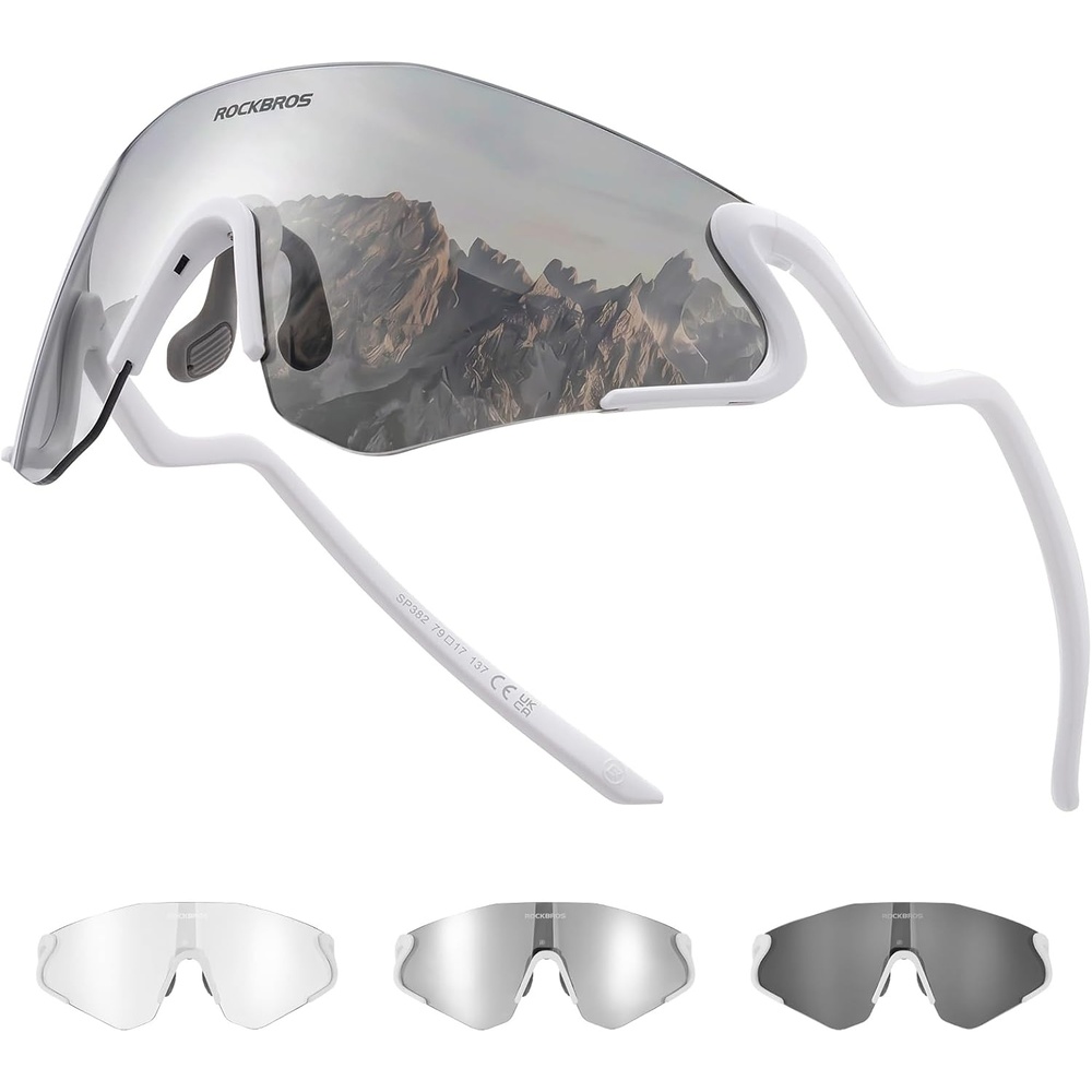 image:imageROCKBROS Photochromic Safety Glasses Transition Cycling Glasses for Men Women Sports Sunglasses for Running PickleballSilver Photochromic Lens Matte White Frame