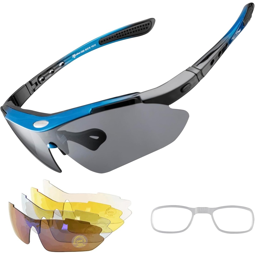 image:imageROCKBROS Polarized Cycling Glasses for Men Sports Glasses with 5 Interchangeable Lens for Running Pickleball BaseballBlue