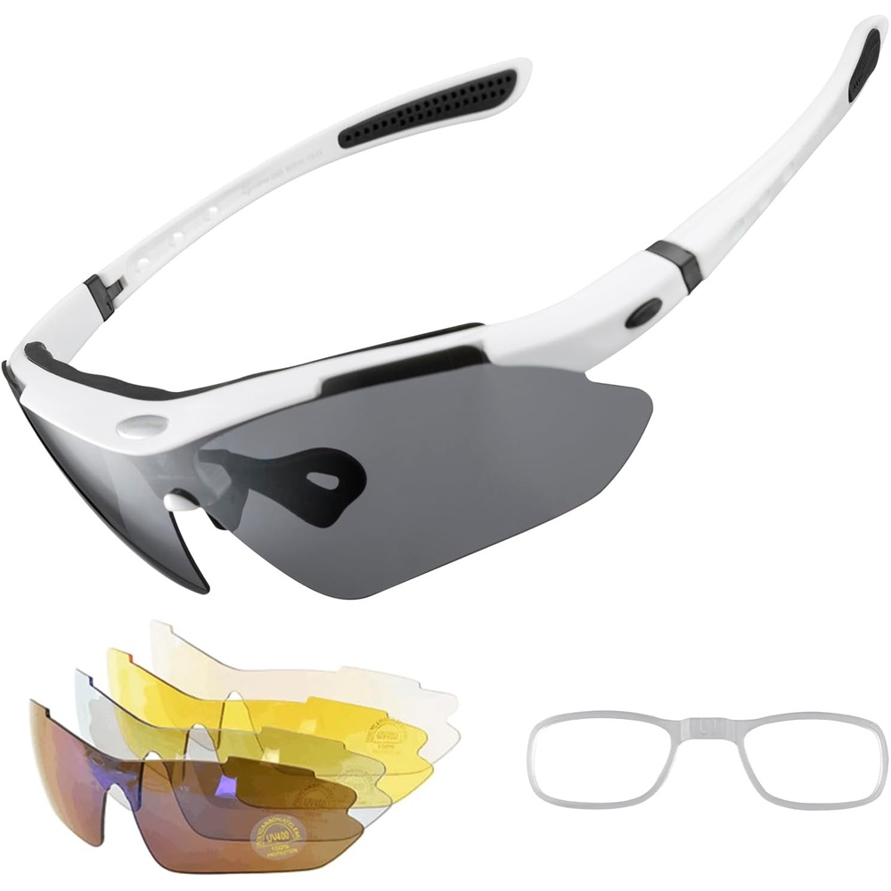 image:imageROCKBROS Polarized Cycling Glasses for Men Sports Glasses with 5 Interchangeable Lens for Running Pickleball BaseballWhite